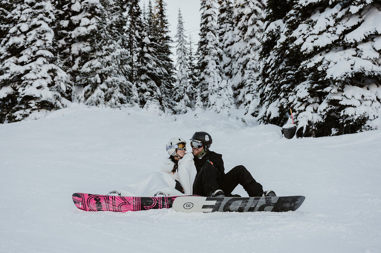 Wedding Couple Snowboarding Whistler