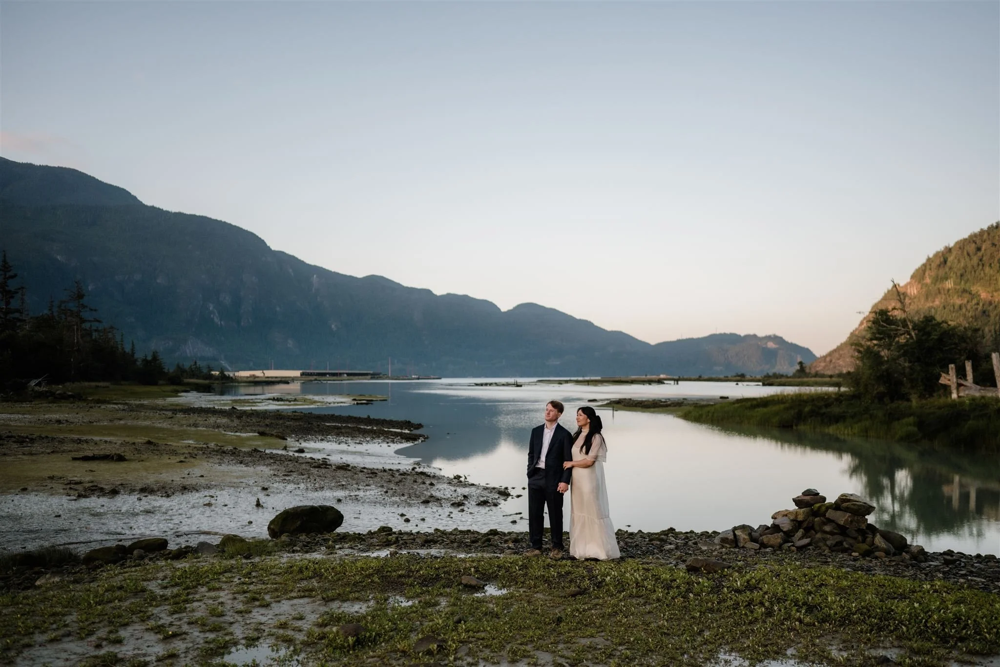 Sunrise elopement in Squamish with the Stawamus Chief in the background