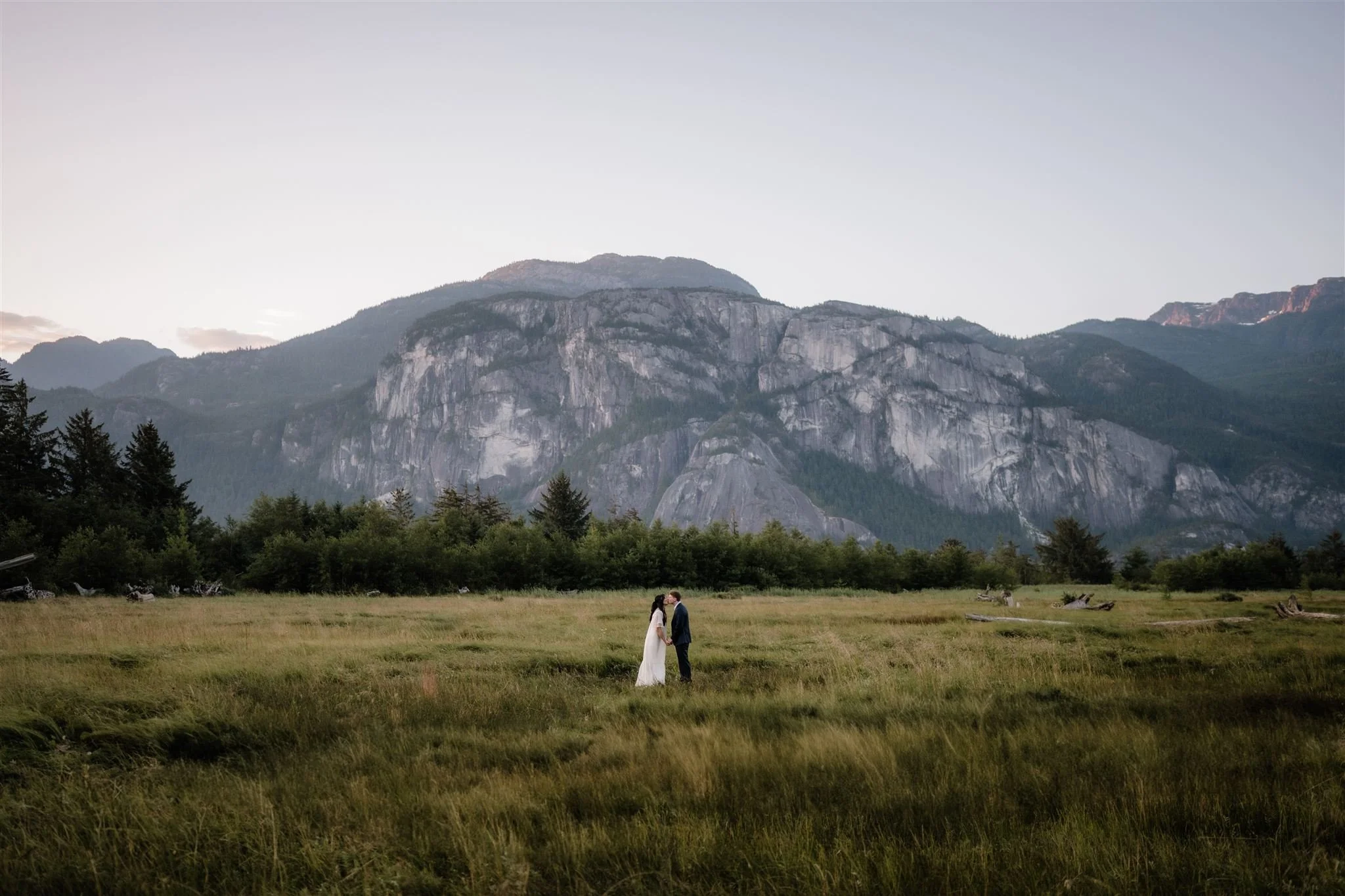 Sunrise elopement in Squamish with the Stawamus Chief in the background