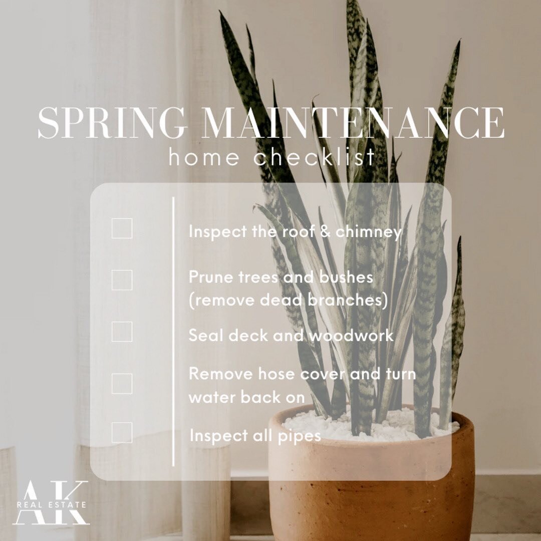 Spring is just around the corner - and that means home maintenance is too. I know, I&rsquo;m dreading it too but it needs to be done and why not be proactive and check off some of this items sooner vs. later. ✅
⠀⠀⠀⠀⠀⠀⠀⠀⠀
This is your sign to take tho