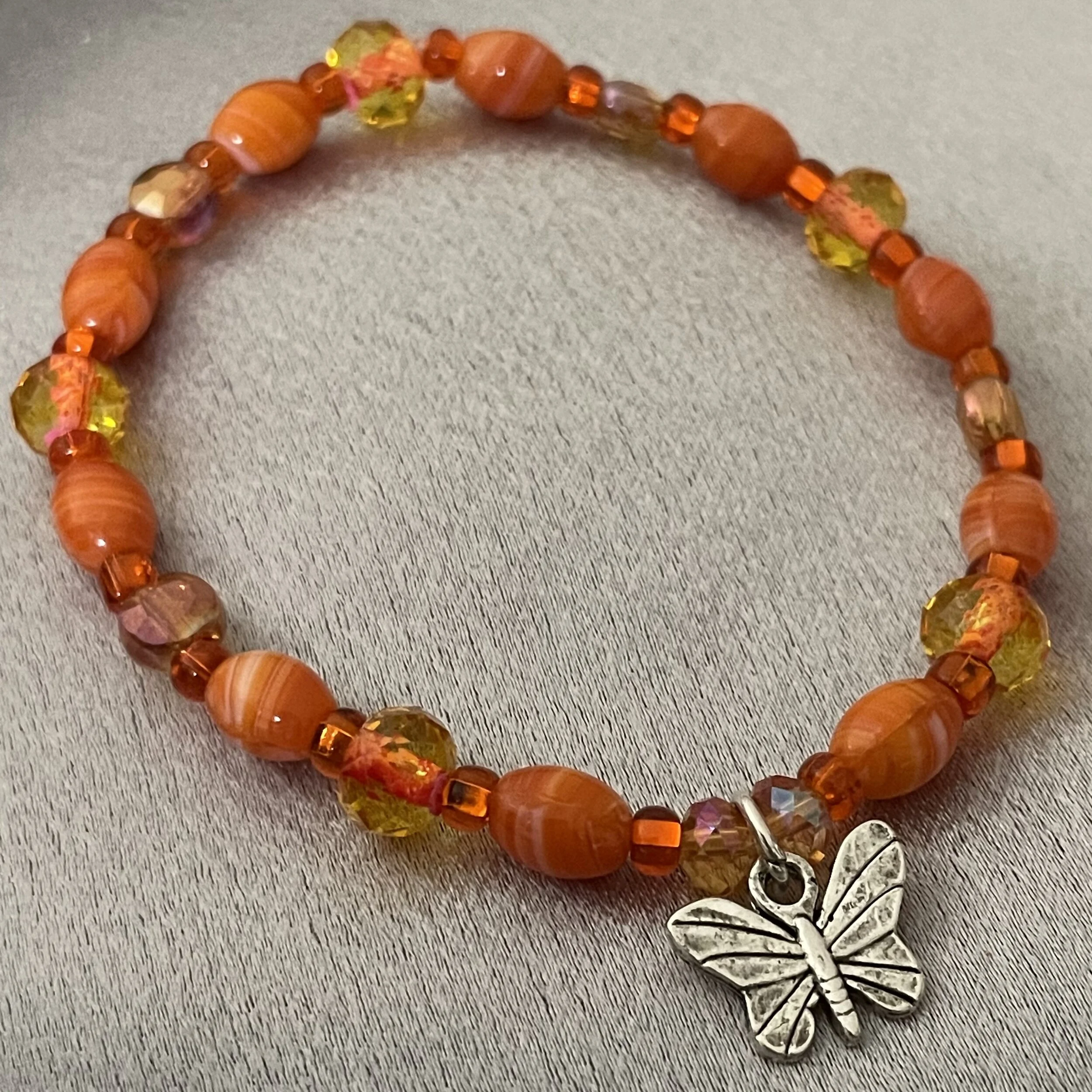 Orange Beaded Bracelet W/Butterfly Charm