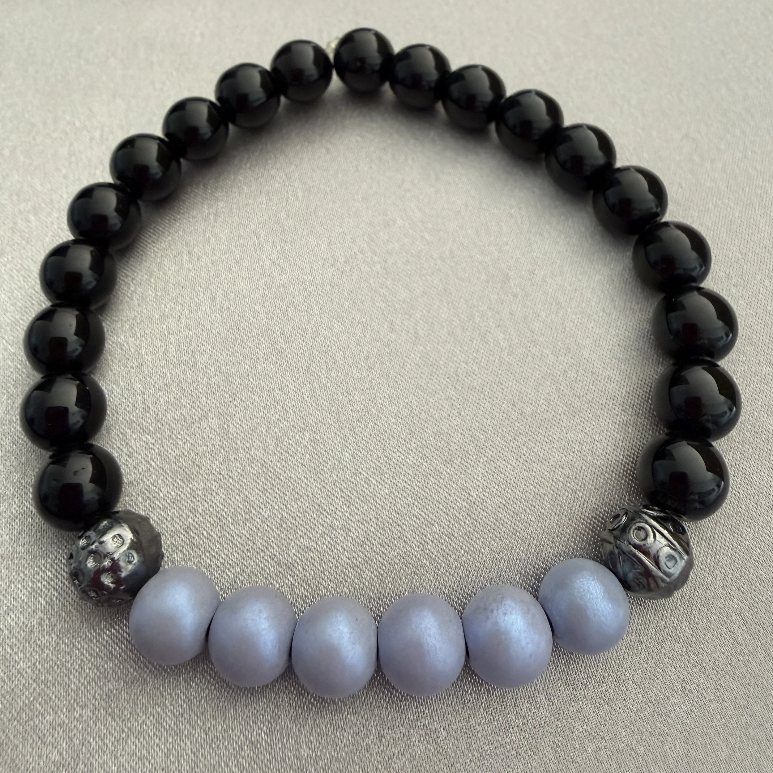 Men's Black and Periwinkle Beaded Bracelet