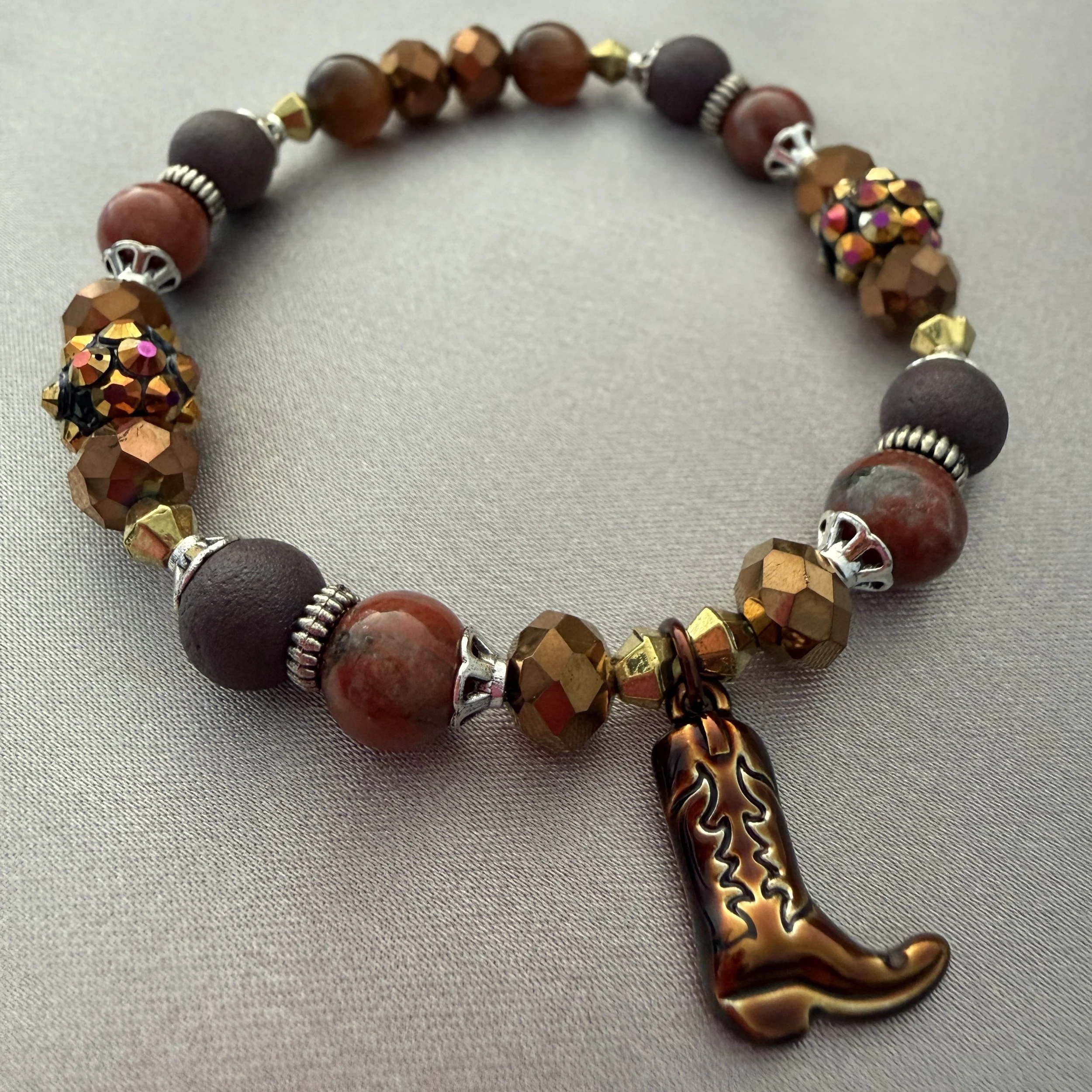 Brown Beaded Bracelet w/Cowboy Boot Charm