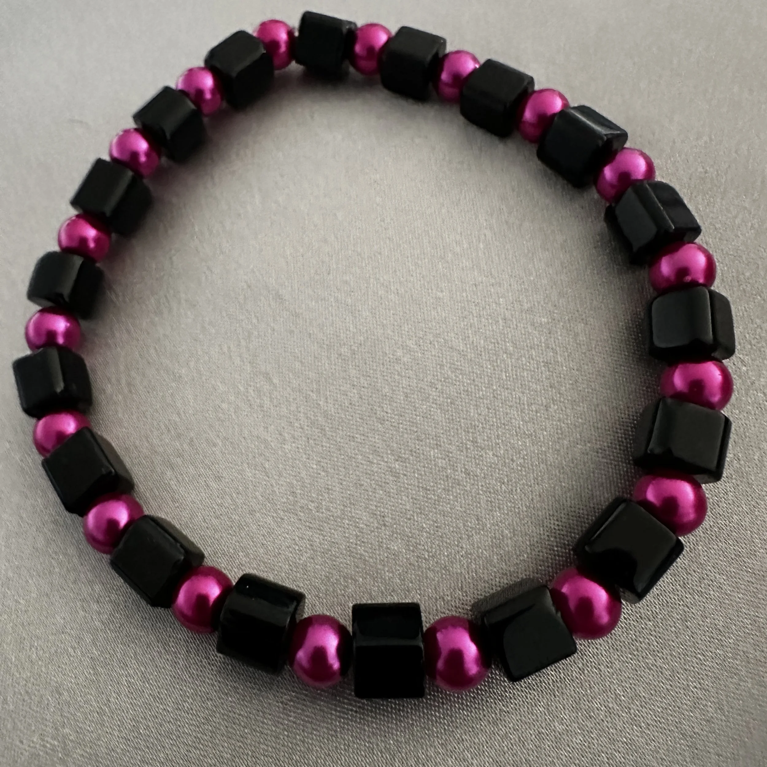 Men's Black and Pink Beaded Bracelet