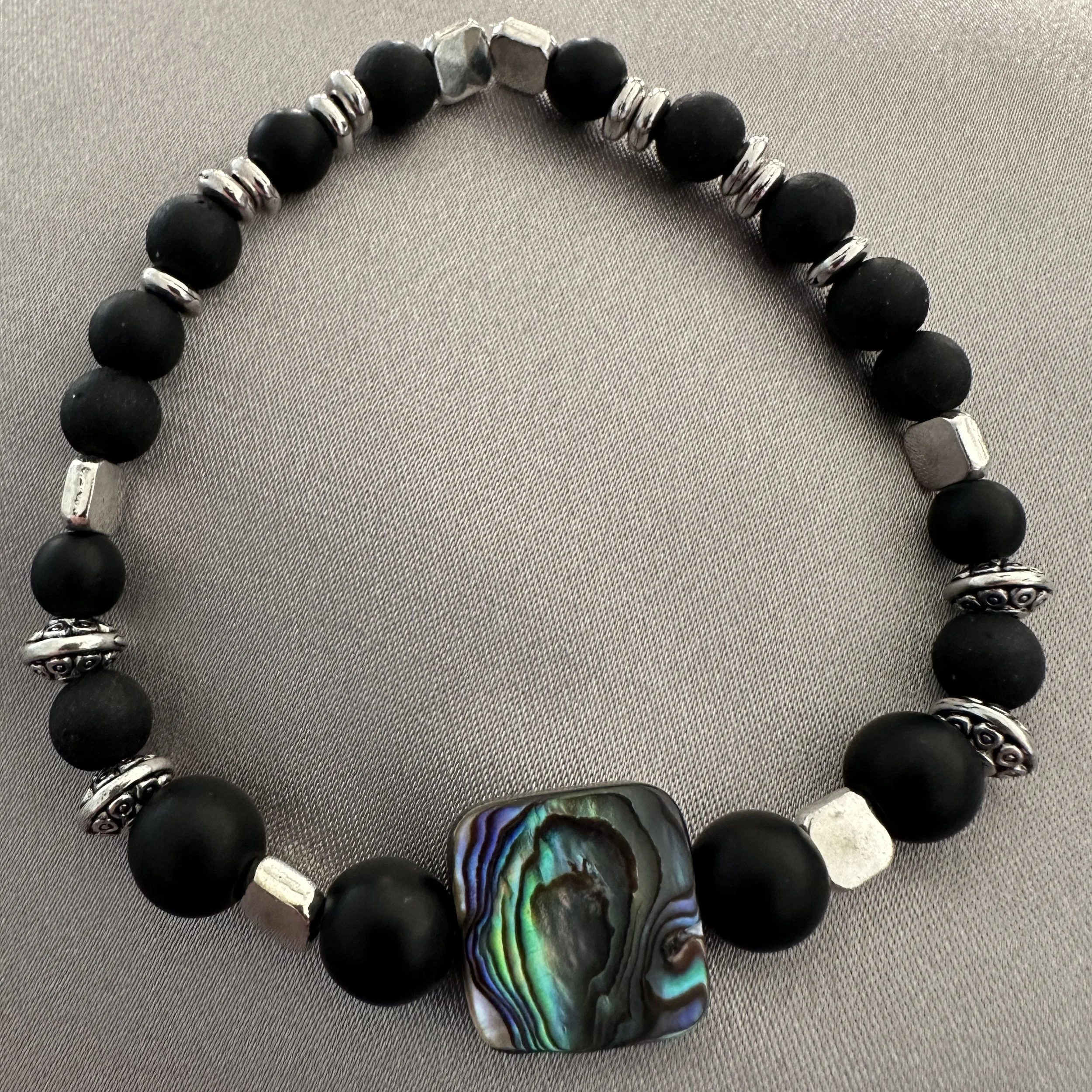 Black Beaded Bracelet W/Iridescent Accent Bead