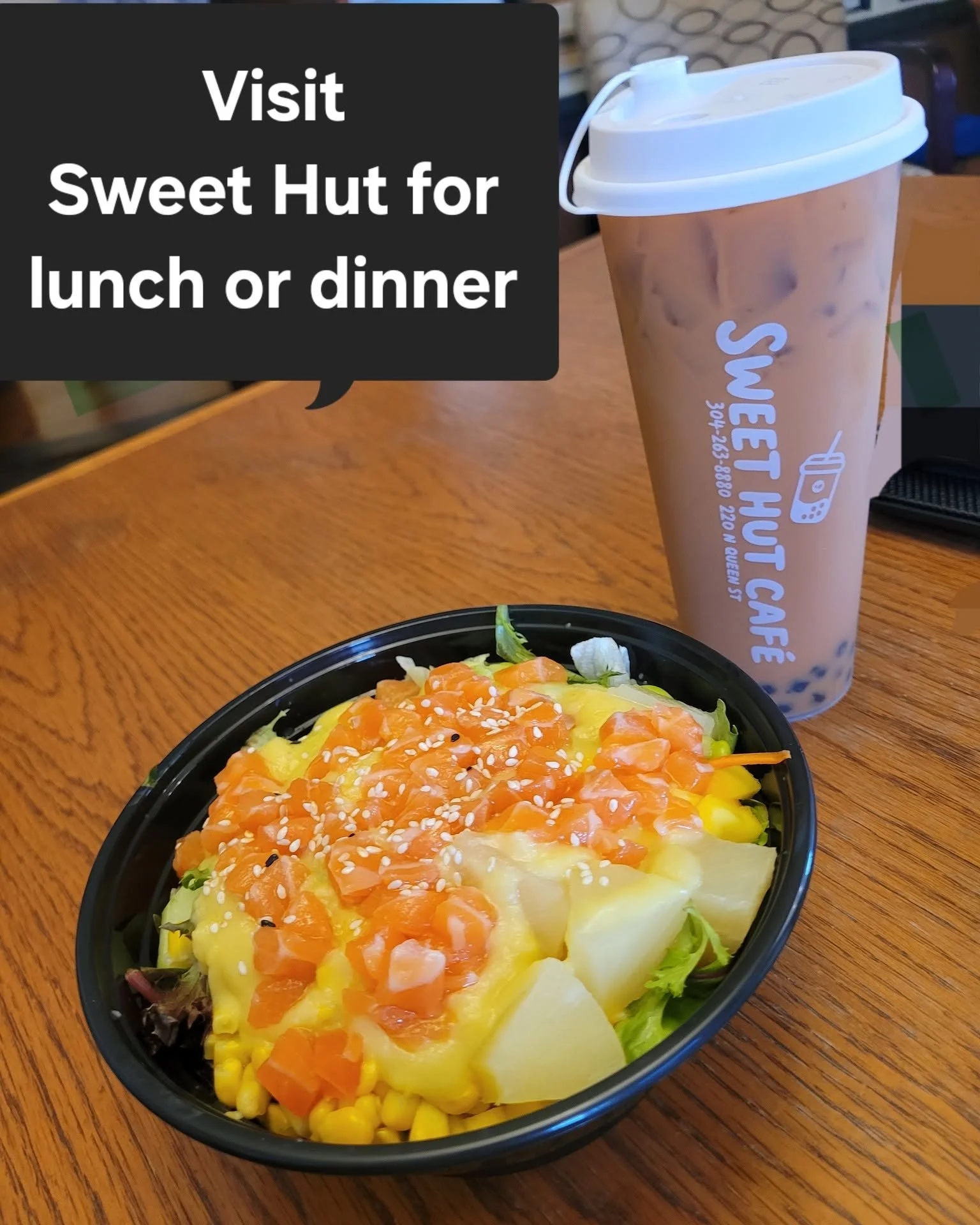 Looking for somewhere different to go for lunch or dinner. Add Sweet Hut Cafe to your list of restaurants to visit. They have Poke Bowls, Ramen Noodles, rolled ice cream, and Boba Teas. Visit https://wvsweethut.com/ for more information. 
Pictured Ha