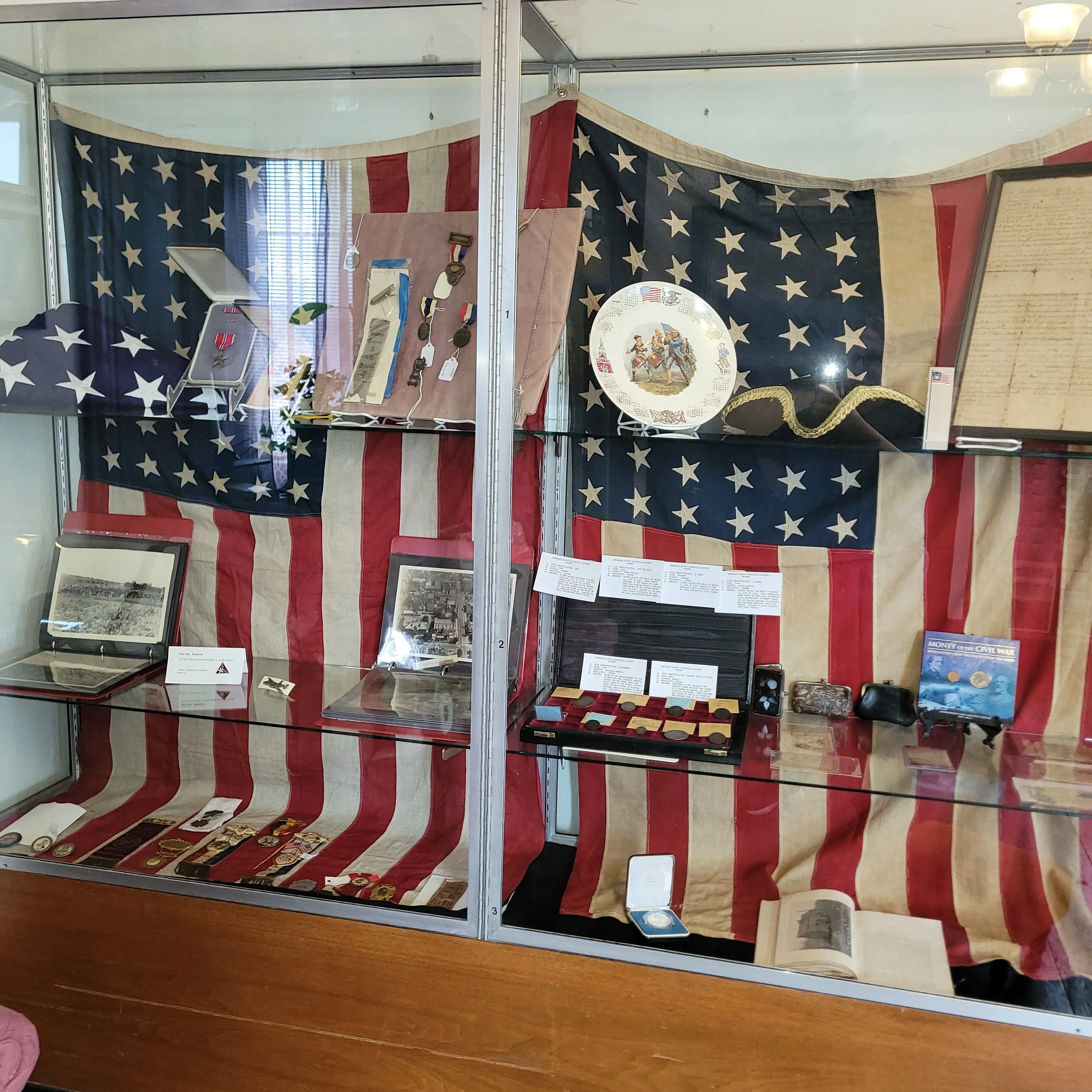 The Berkeley County Historical Society curates all the exhibits at the Berkley County History Museum at the Belle Boyd House which is also home to the Martinsburg-Berkeley County CVB. 
Here is a pic of one of the temporary exhibits on the first floor