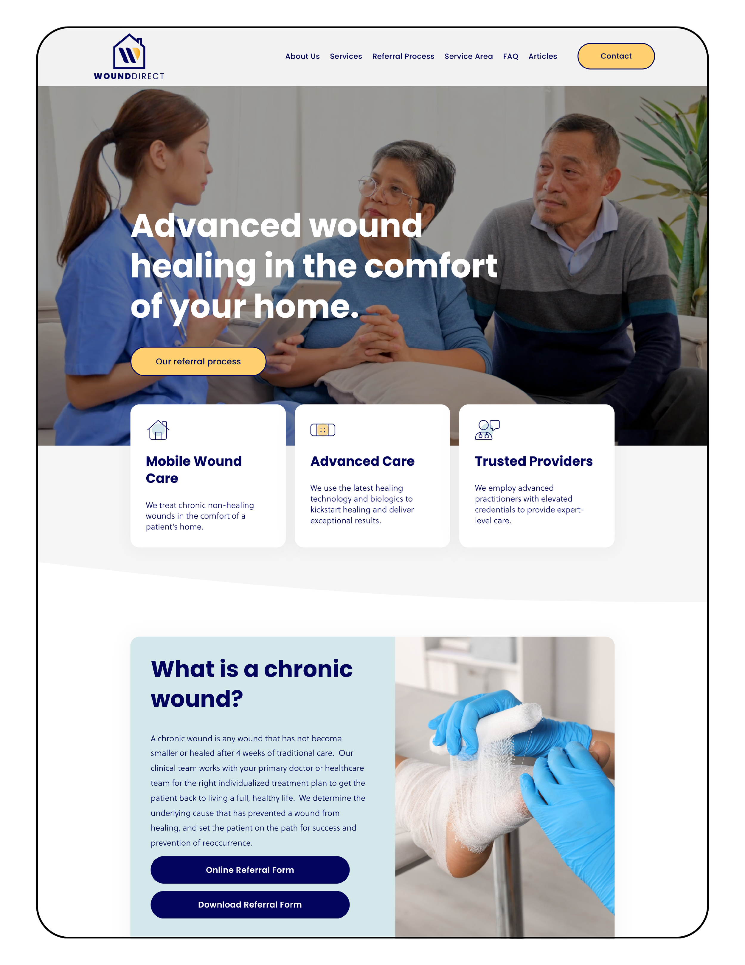 Wound Direct homepage of website