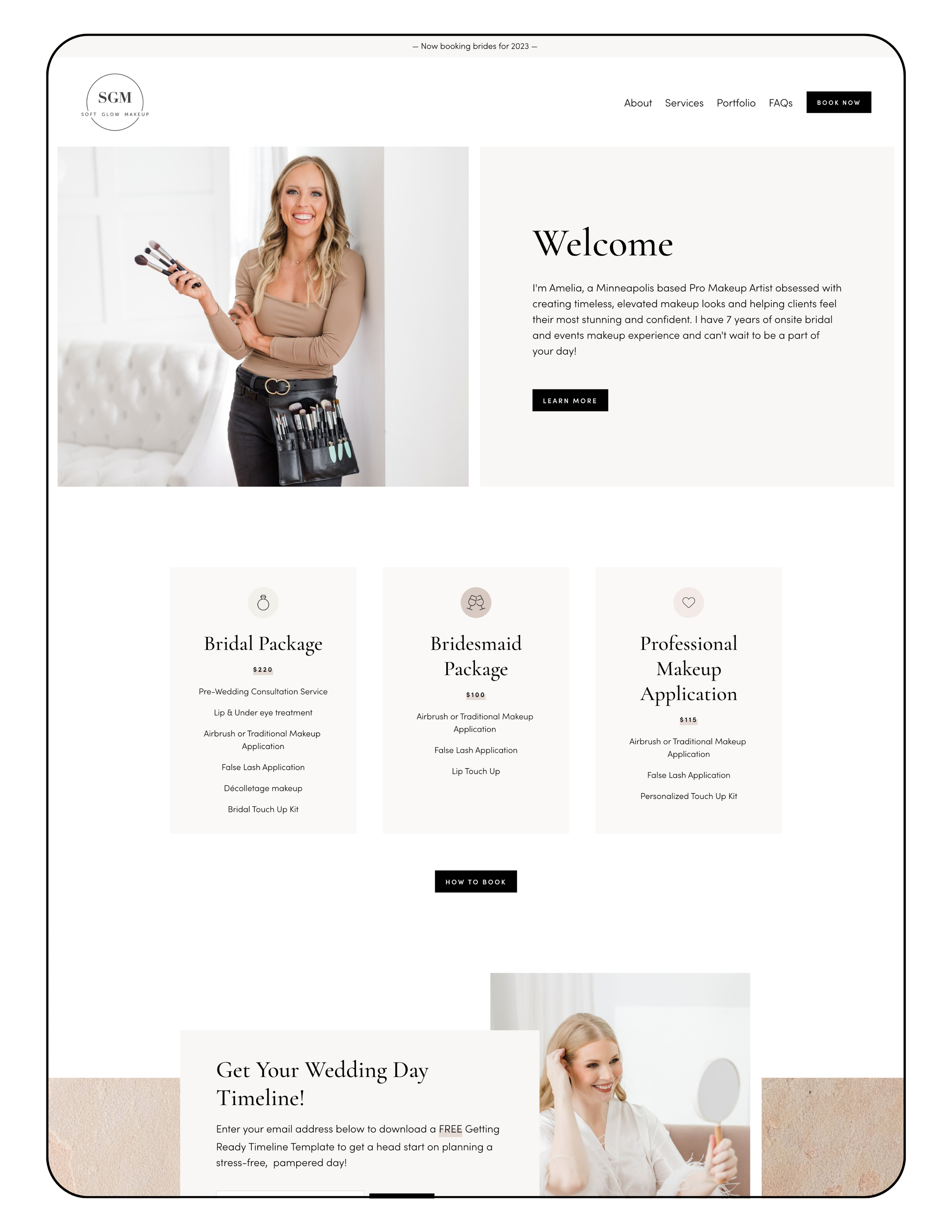 Soft Glow Makeup homepage of website