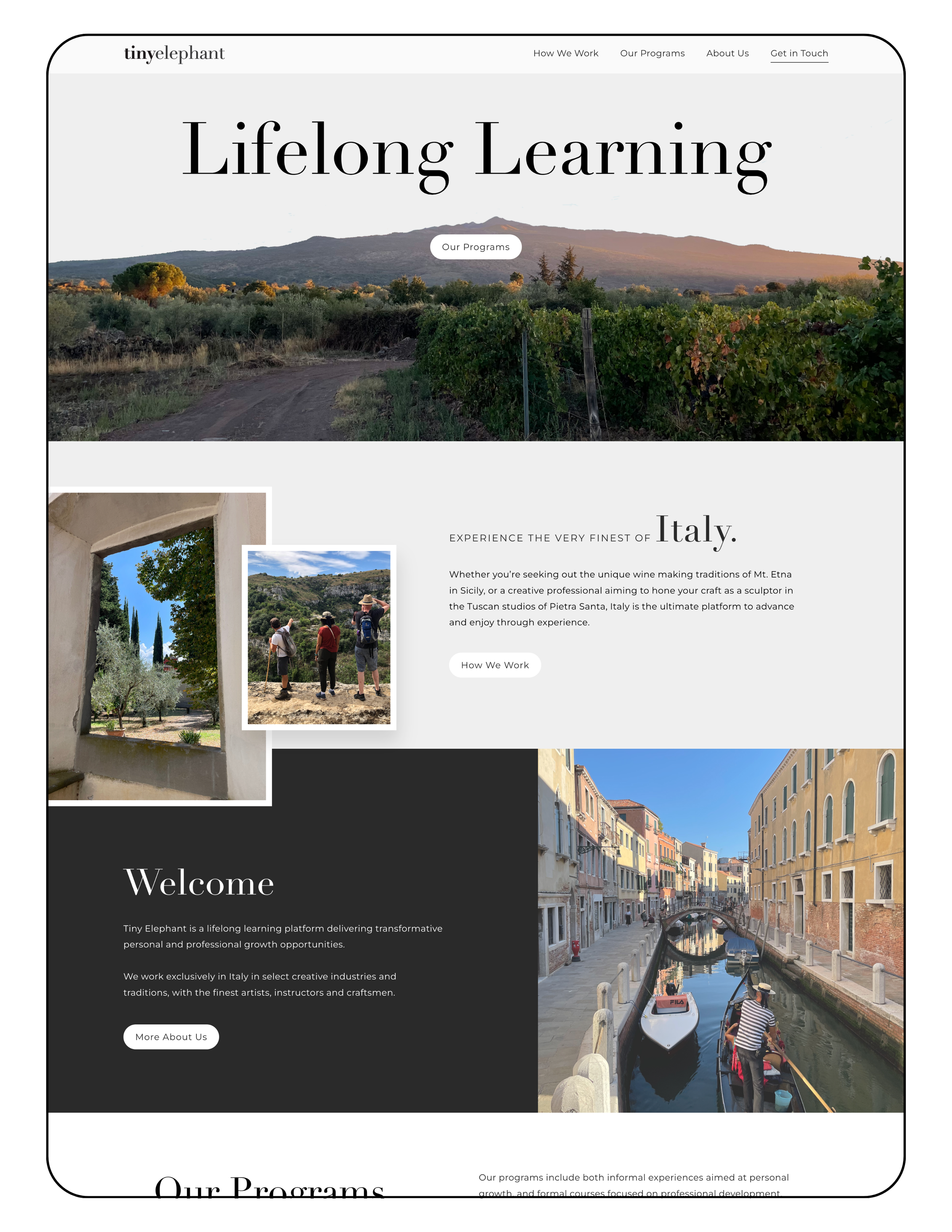 Tiny Elephant homepage of website