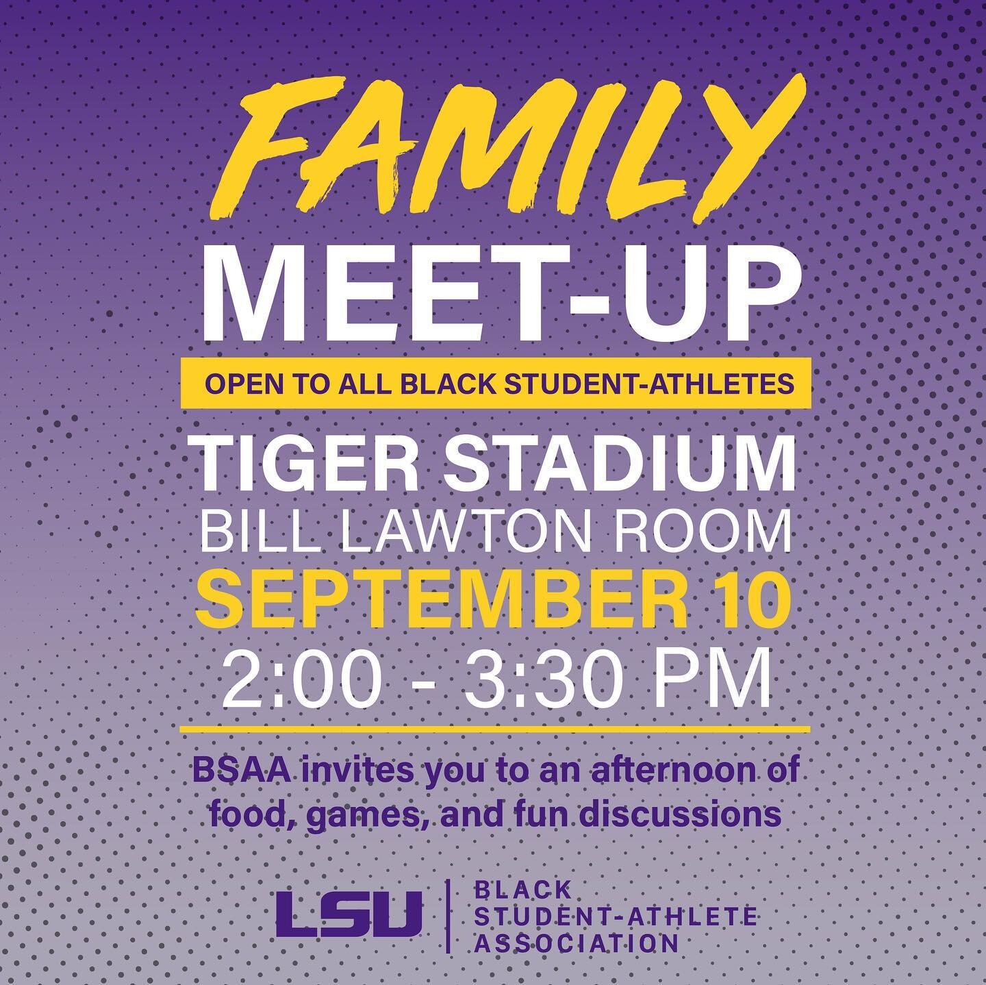 We ARE family here at BSAA! Come join us on September 10th for our Family Meet-up. We hope to see you there!

Family Meet-Ups are monthly safe spaces hosted by BSAA for black student-athletes to be heard! We encourage healthy discussions about curren