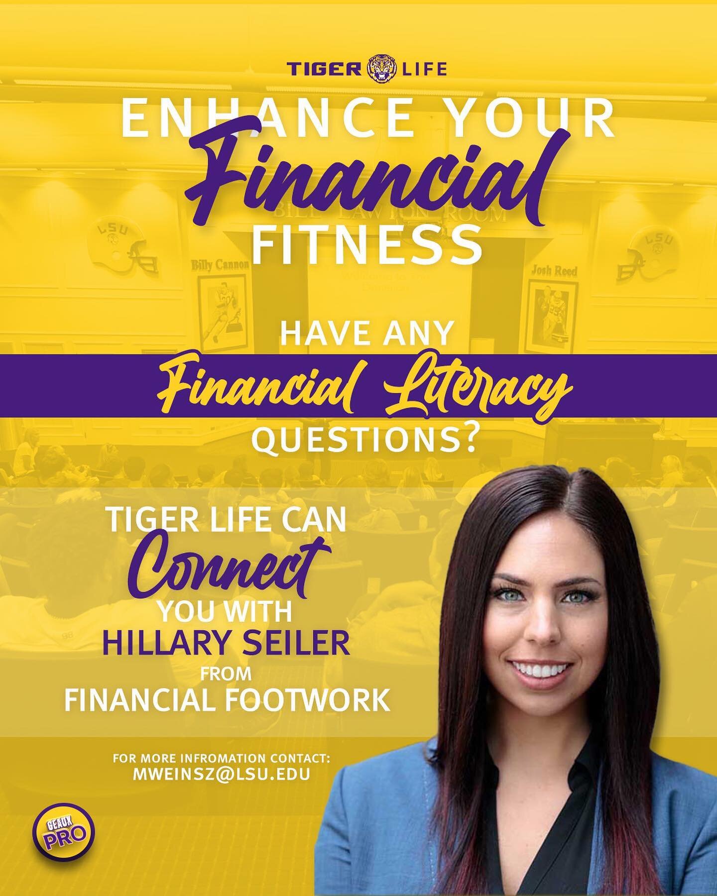 Get your financial fitness in check! Connect with Tiger Life to schedule a meeting with Hillary Seiler who can assist all LSU Student-Athletes enhance their financial literacy. Make your money go to work for you 💰