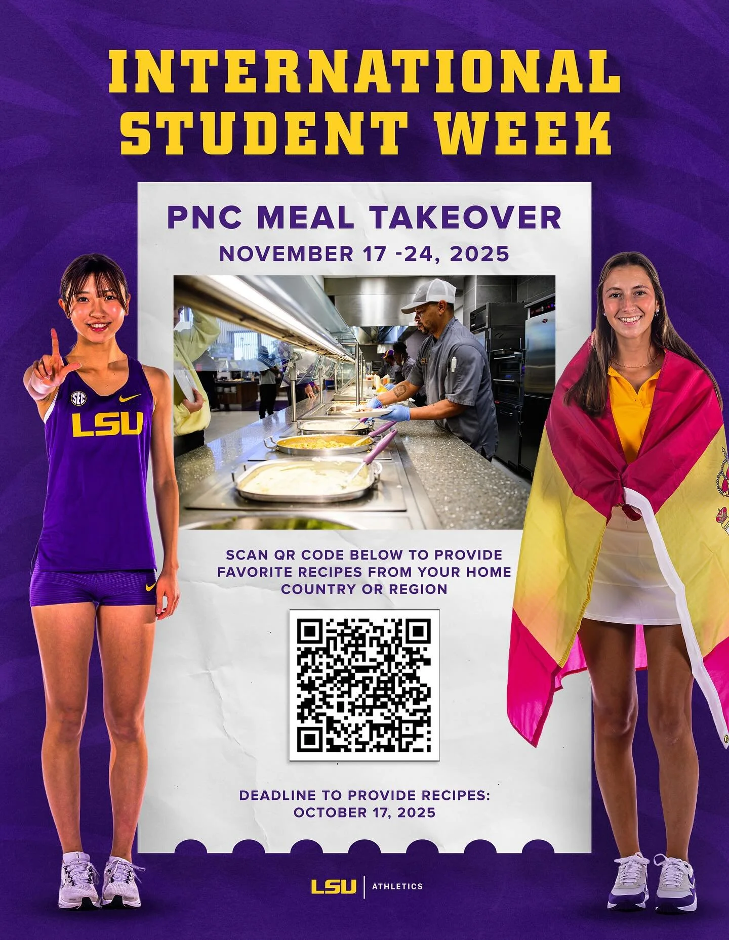 ππ΄ Celebrate International Student Week with the PNC Meal Takeover! Share your favorite recipe from home and showcase LSU’s global flavors.
#LSU #InternationalStudentWeek #GlobalTigers