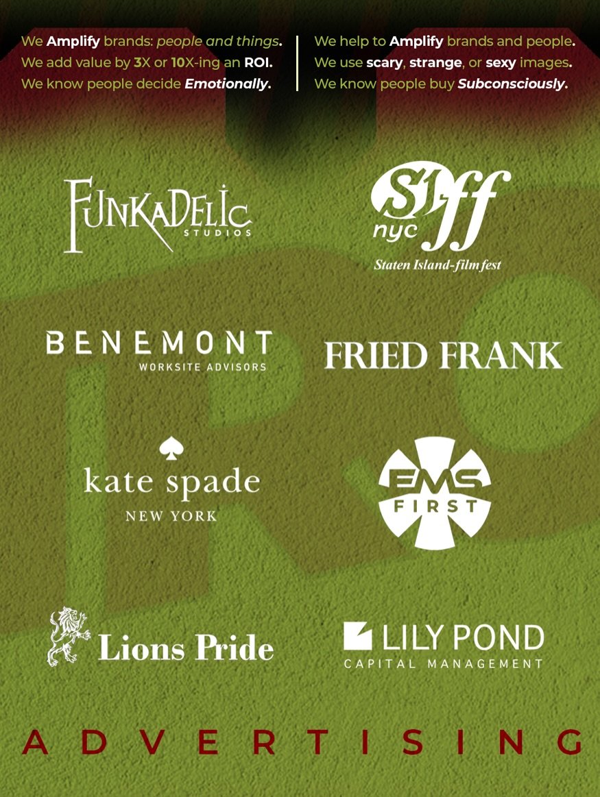 🗽

Funkadelic ~ 
(Rehearsal &amp; Recording Music Studio (1993))
&bull; Logo &amp; Web Development &bull; Exec. C-Suite Talent Acquisition 

BENEMONT ~ 
(Worksite Benefits Brokerage) 
&bull; Company Name &bull; Corporate&mdash;ID, Design and Develop