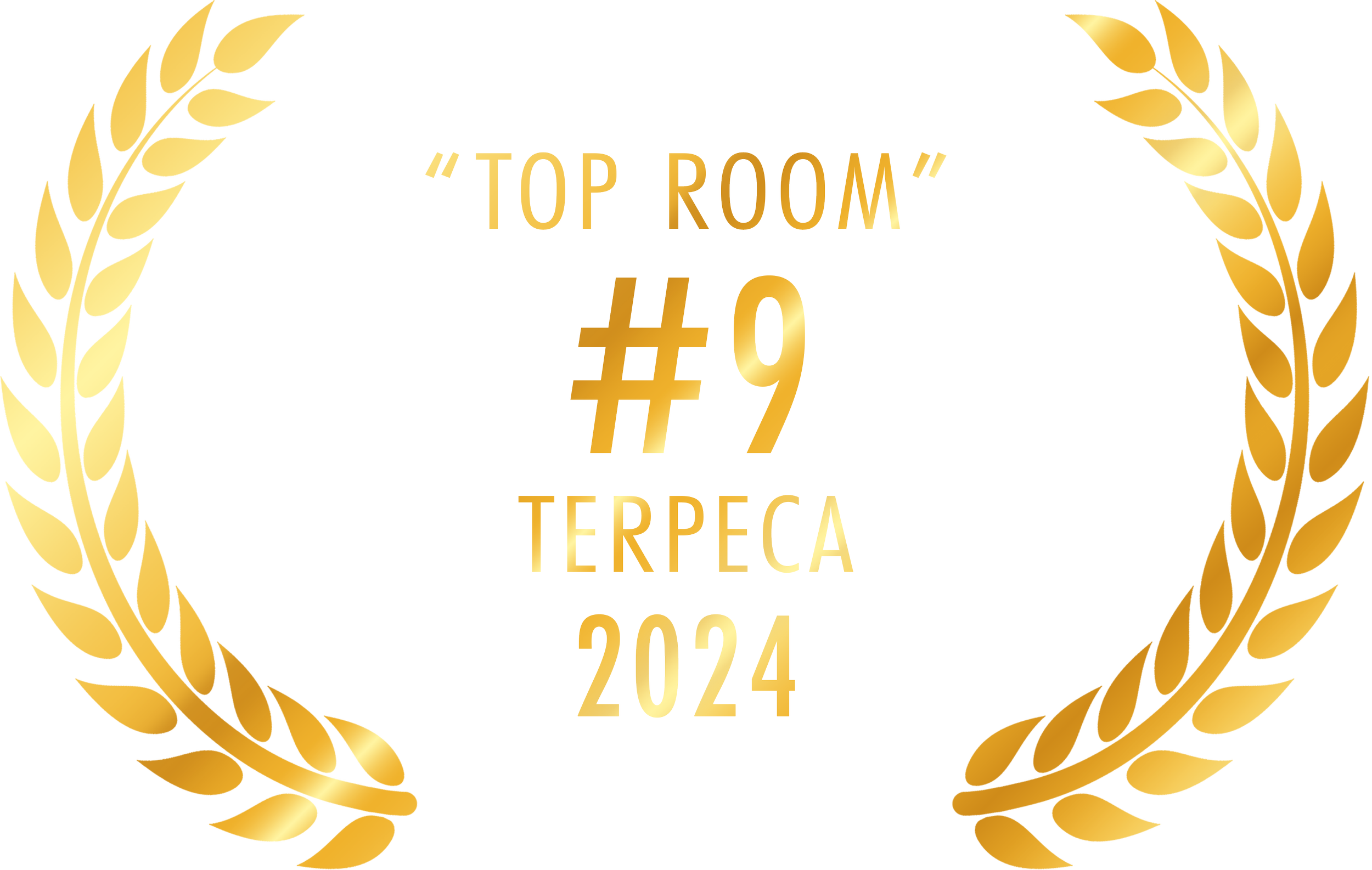 Gold-colored award plaque with engraved text stating "Top Room #9 Terpeca 2024".