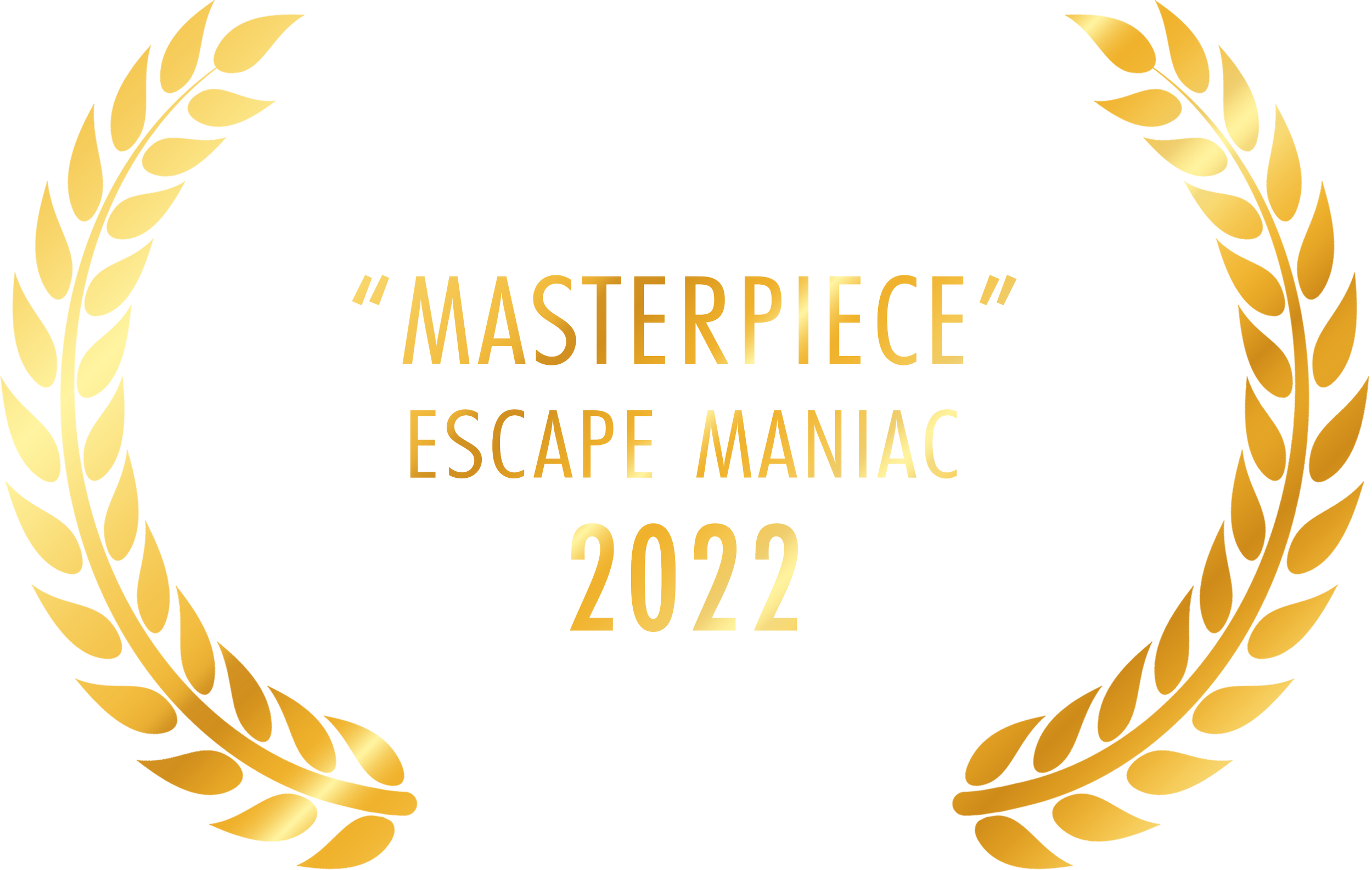 Yellow and gold promotional poster for the 2022 Masterpiece Escape Mania event, with the title in large white and gold letters.