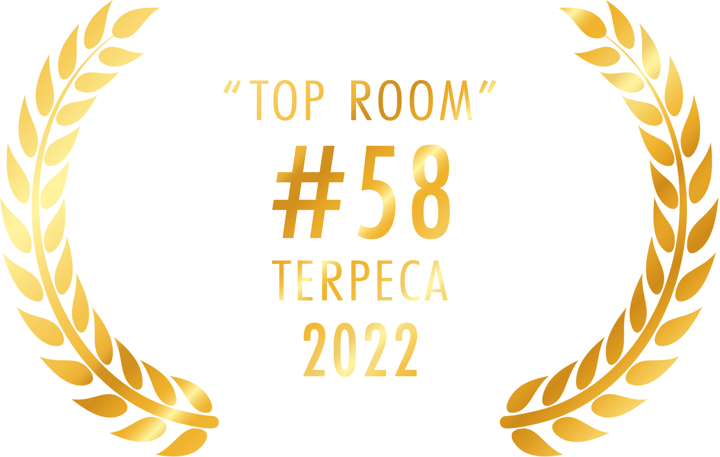 A golden award plaque with the text 'Top Room #58 Terpeca 2022' inscribed on it.