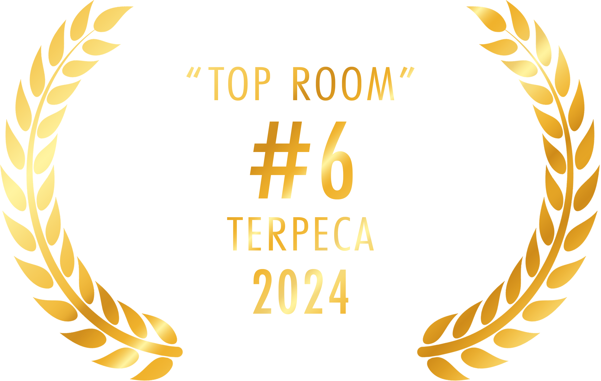 A gold-colored trophy with text that reads "Top Room #6 Terpeca 2024."