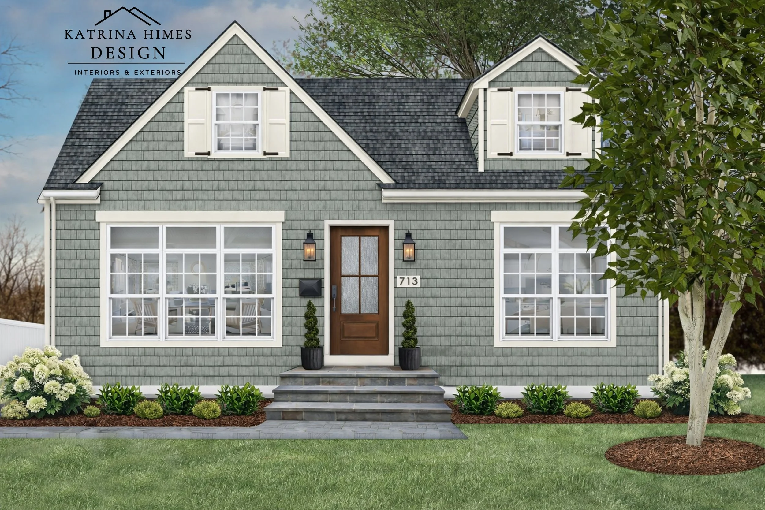 New York Cape Cod Exterior Transformation | Soft Green Siding & White Trim Design