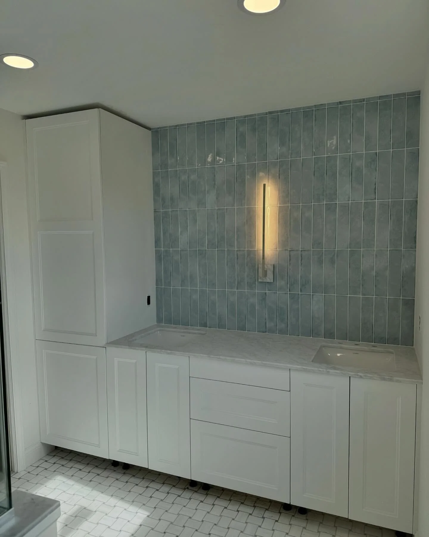 Progress sneak peek of this dreamy bathroom remodel featuring calming blue tile, sophisticated marble, and show-stopping details &mdash; a blend of timeless elegance in the making.

Design: Katrina Himes Design

#DetroitInteriorDesigner #BathroomDesi