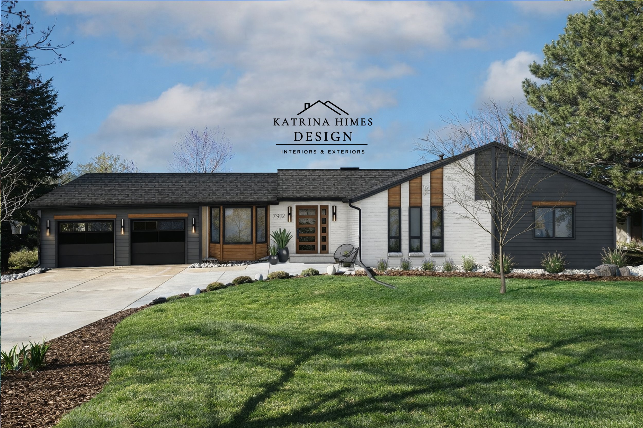 Mountain modern exterior design rendering with dark siding stone and wood accents in Parker CO near Denver