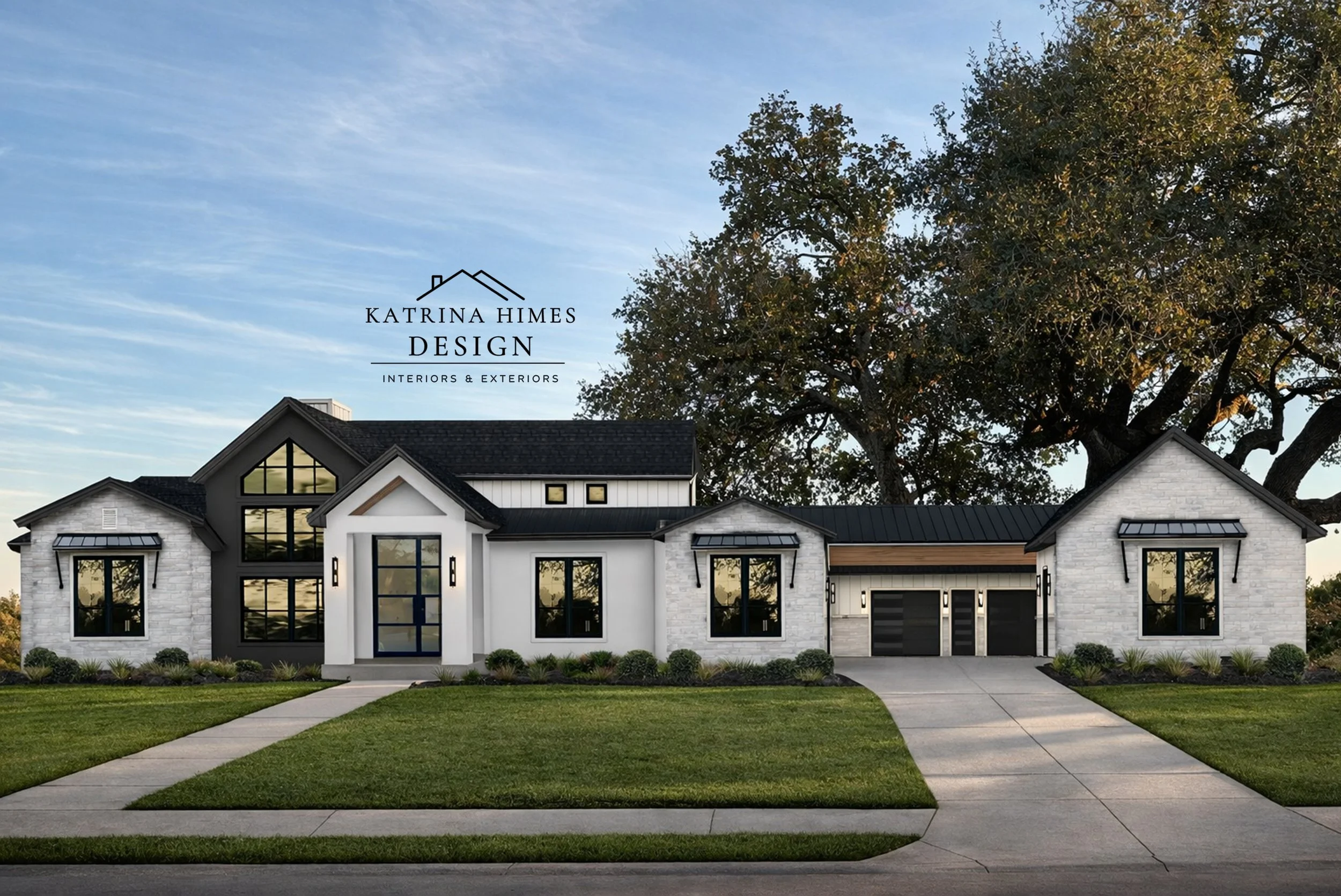 Modern Farmhouse Exterior Design | Austin Texas New Build | White Brick & Black Accents