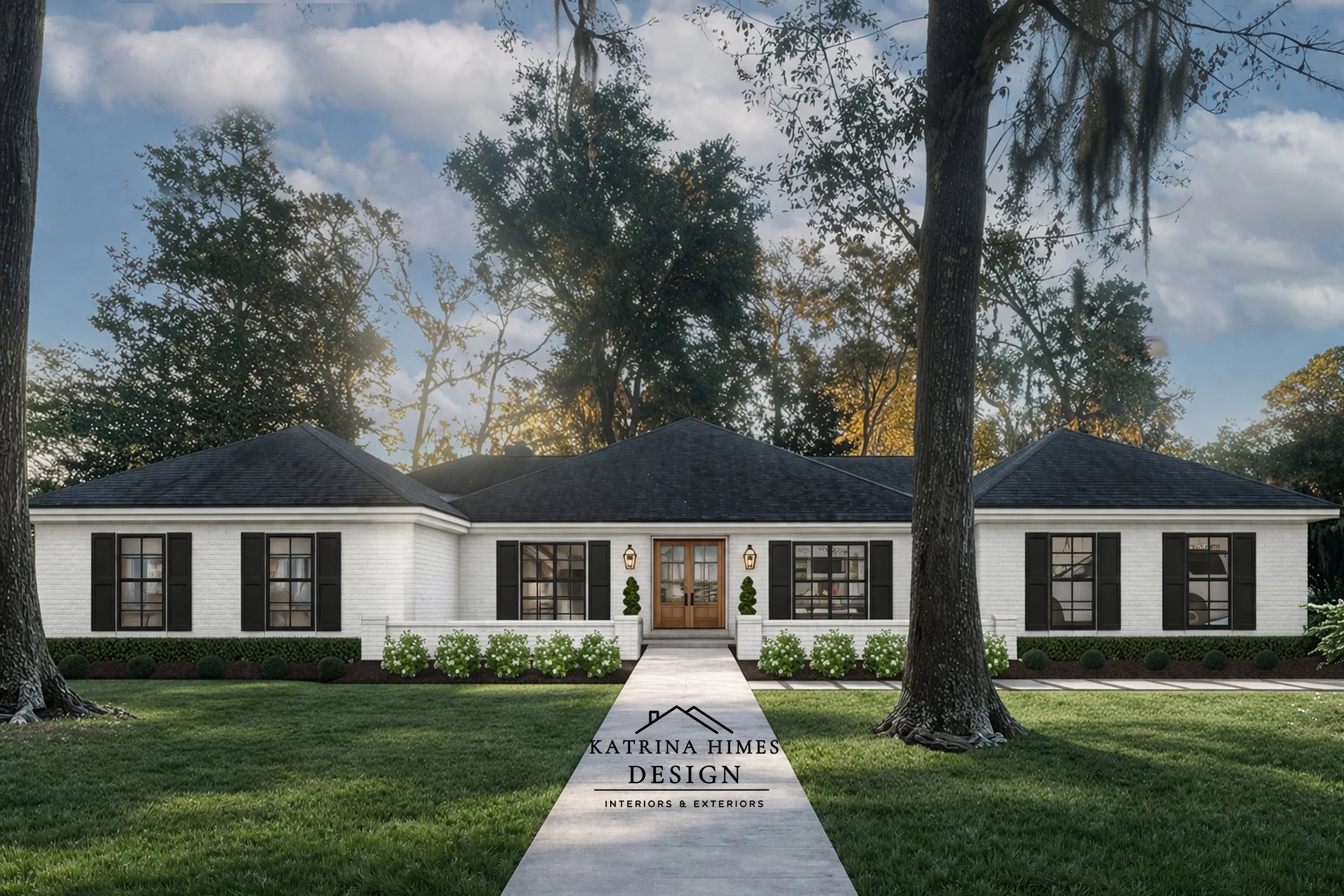 DESIGN RENDERING

A custom exterior design plan was created to reimagine the home with a timeless palette, improved contrast, and curated material selections - allowing the client to confidently visualize the transformation before beginning.