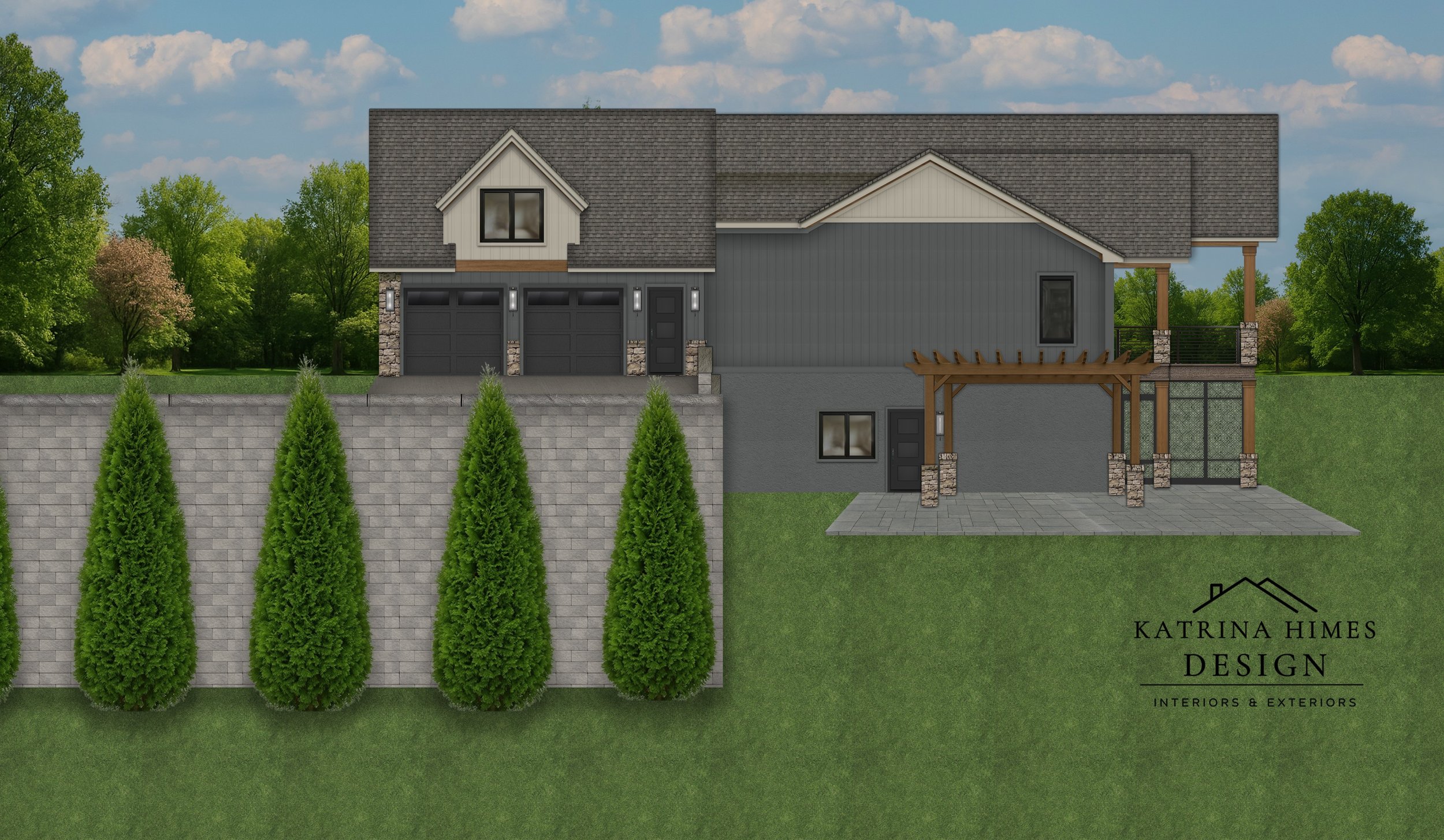Side elevation highlighting multi-level design and material contrast