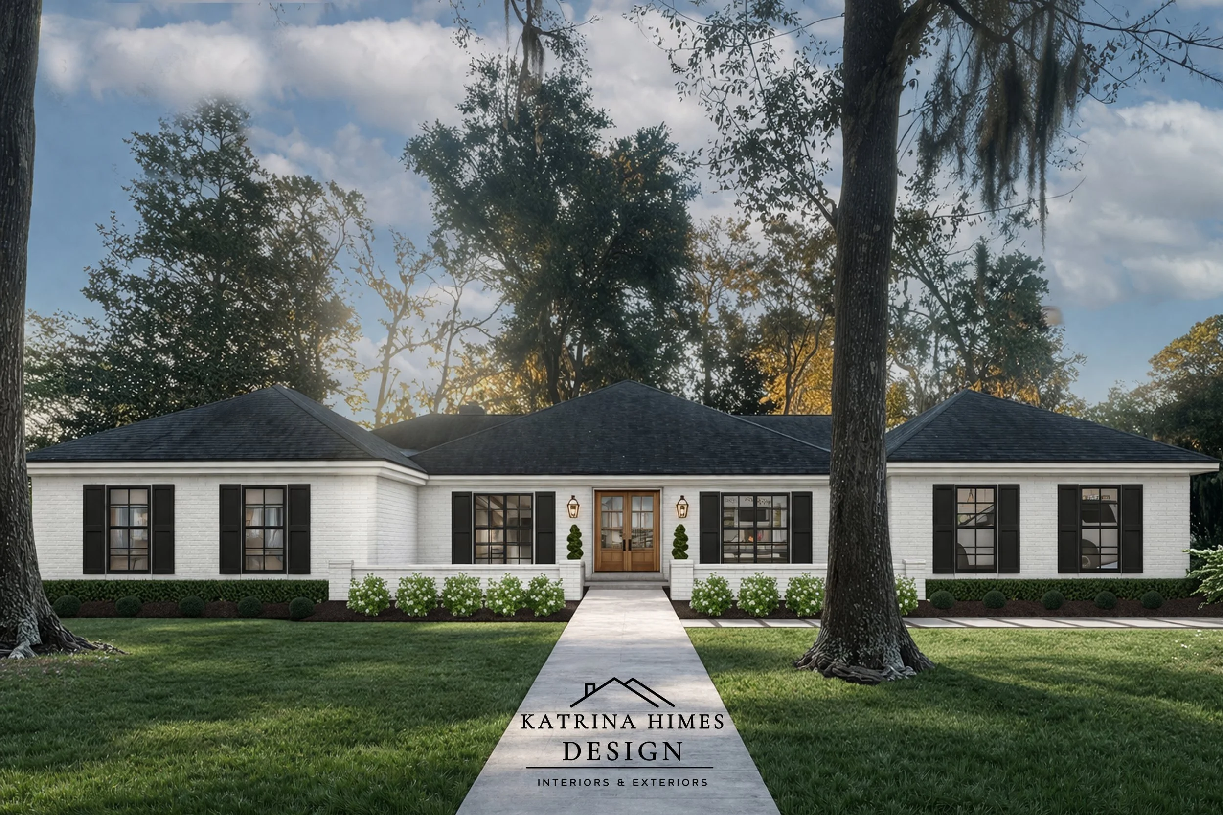Georgia Southern Traditional Ranch Exterior Transformation | White Brick & Black Shutter Design