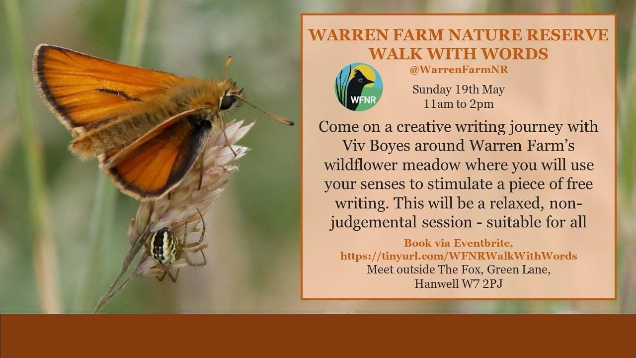💚✍🏽#warrenfarmnr WALK WITH WORDS✍🏽💚Come on a FREE creative #writing journey led by brilliant team mate Vivien Boyes this Sunday 19th May, 11am - 2pm 🌸Experience nature in our rewilded urban meadow &amp; allow your senses to stimulate a piece of 