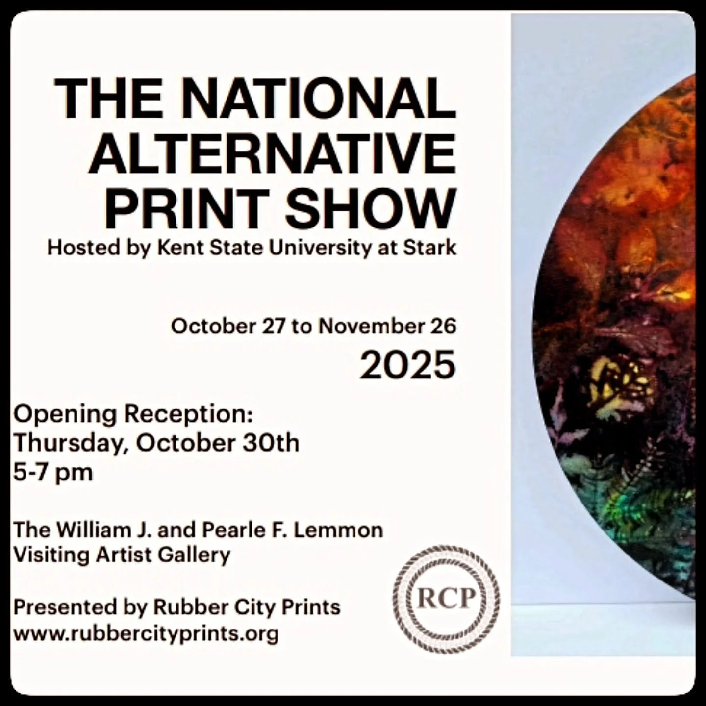 National Alternative Print Show, The William J. and Pearle F. Lemmon Visiting Artist Gallery,&nbsp;Kent State University at Stark, North Canton, OH, Fall 2025