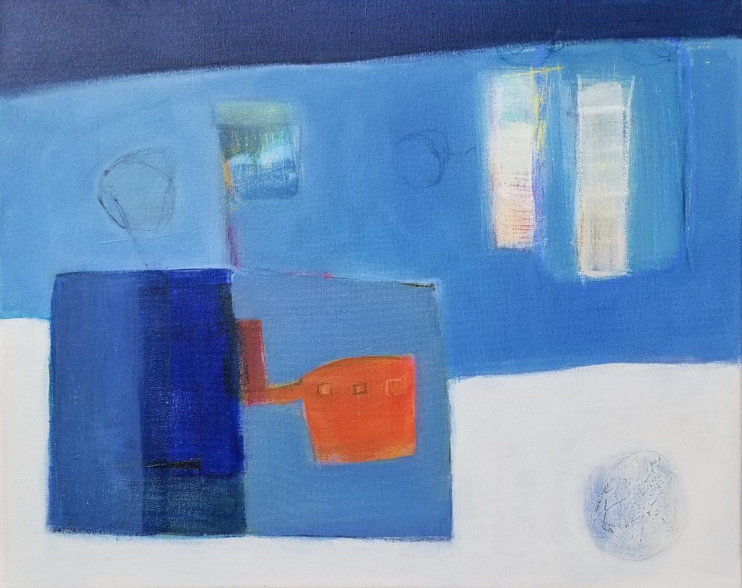 Acrylic painting in blue titled Life Map IV