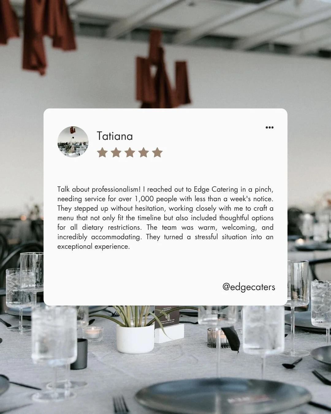 Wow &mdash; this one made our day! 💫
Thank you so much for the kind words. We love a good challenge, and pulling together something special (and delicious!) for over 1,000 guests in under a week definitely kept us on our toes.

Our team thrives on c