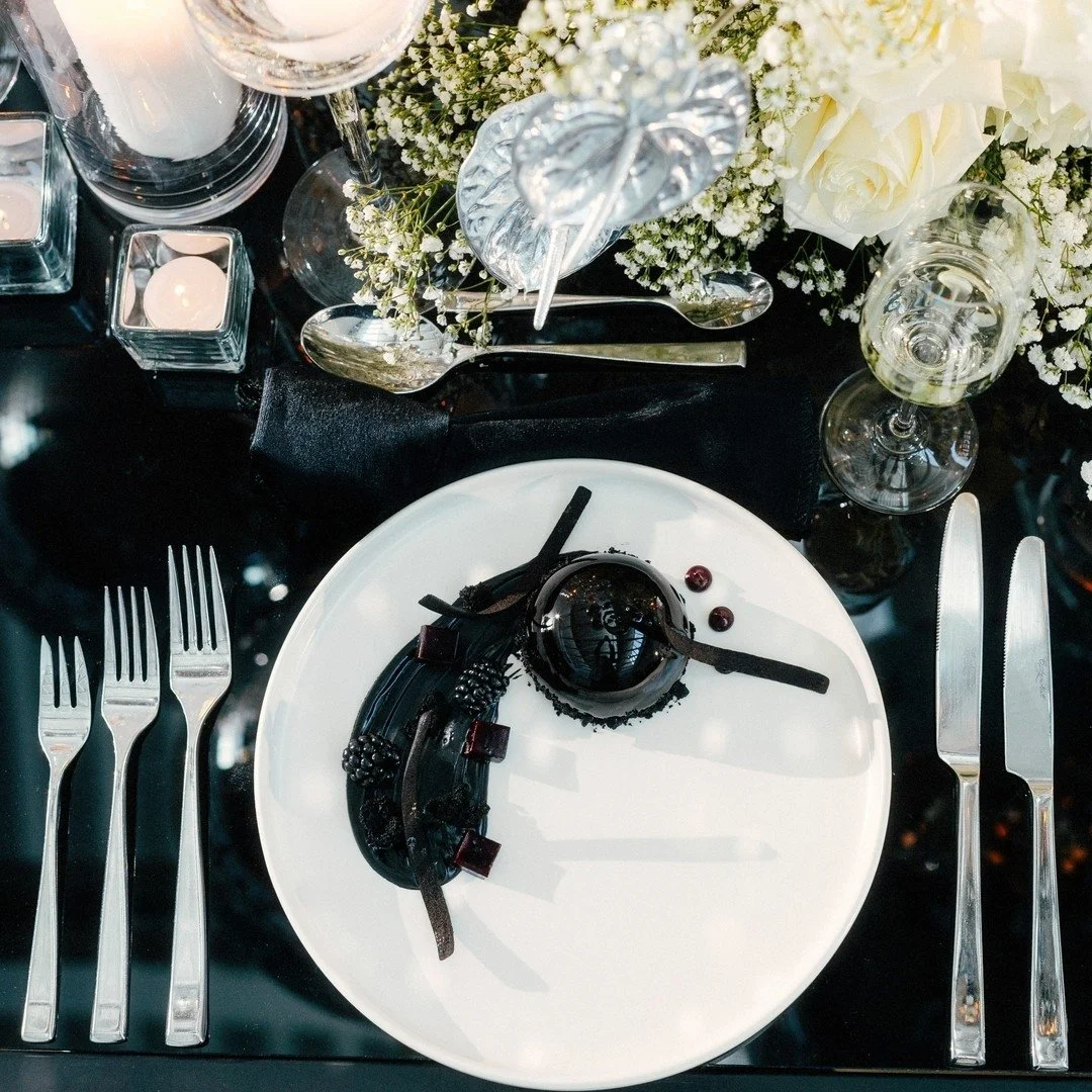 A little glossy, a little moody, and a whole lotta delicious.​​​​​​​​
Dark Chocolate Mousse Bombe &mdash; layered with blackberry gel&eacute;e, dark chocolate crunch + black cocoa tuile. 🍫💋​​​​​​​​
​​​​​​​​
#ChocolateGoals #DessertDrama #EdgeCateri
