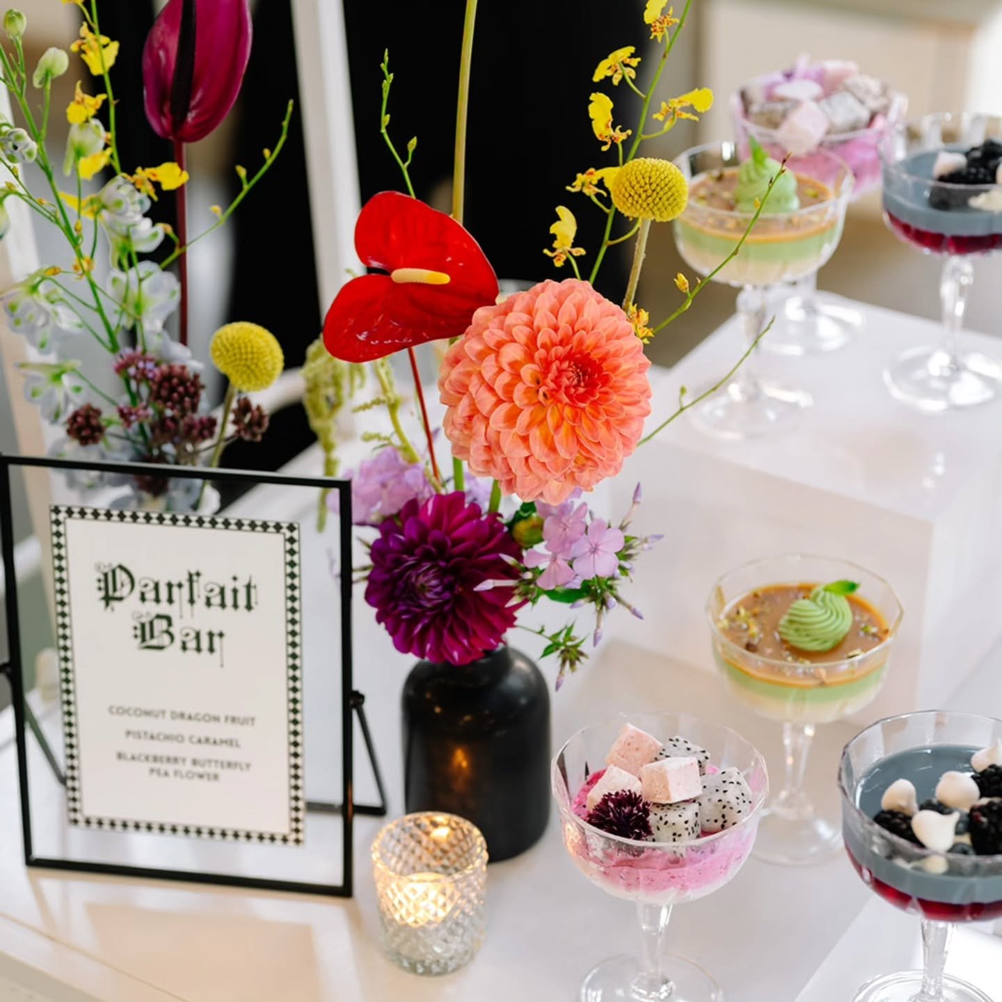 Starting the week off strong with something sweet 🍨

Pinterest-worthy parfaits.
Signature flavours or custom builds.

Pistachio Caramel | Blackberry Butterfly Pea Flower | Coconut Dragon Fruit

Bar cart @social_ingredients 
Floral: @de.la.flore 
Ven