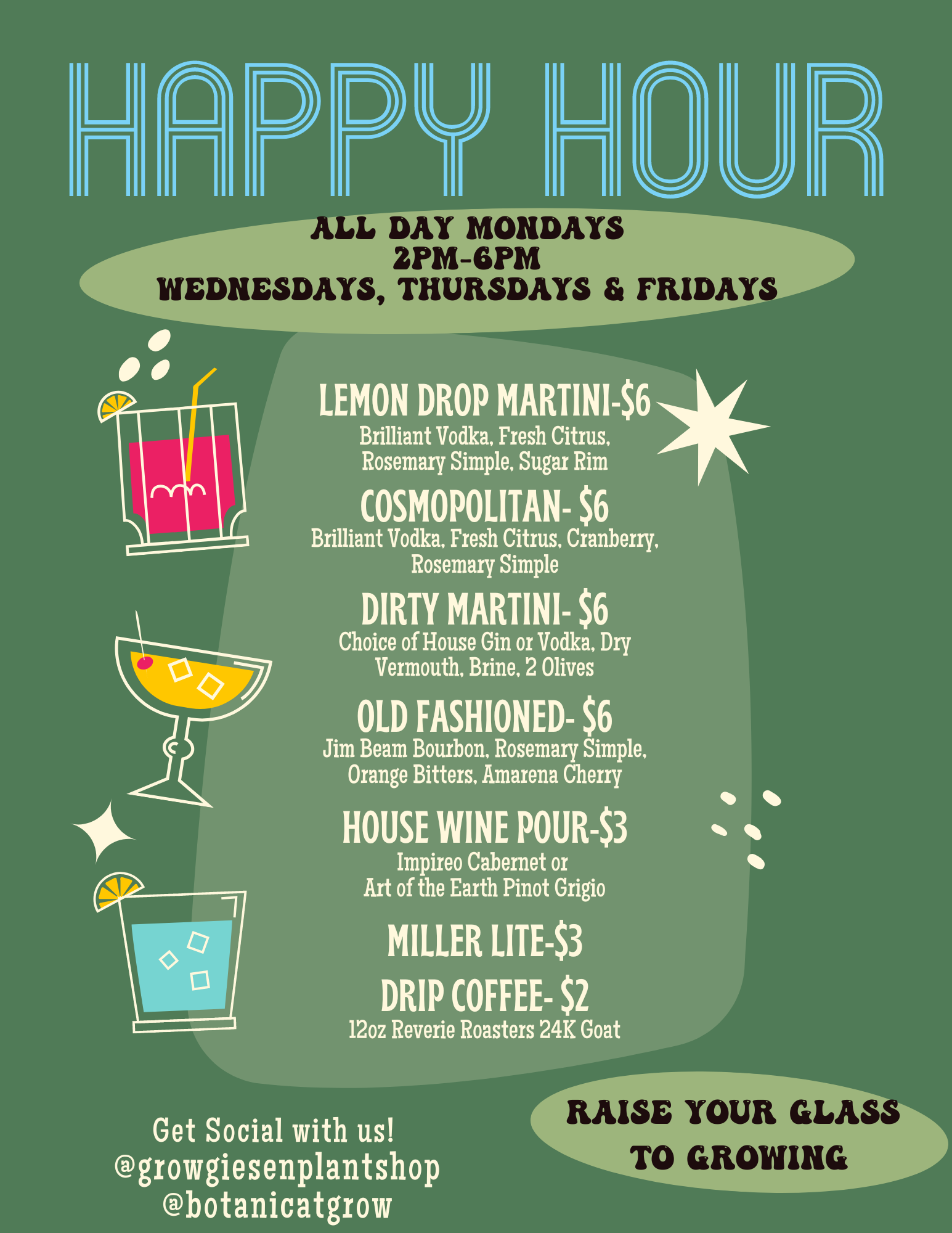 Happy Hour Menu — GROW Giesen Plant Shop