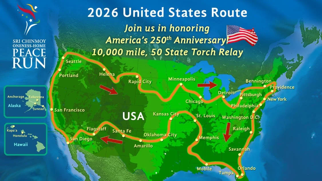 Map of US showing runner's path.