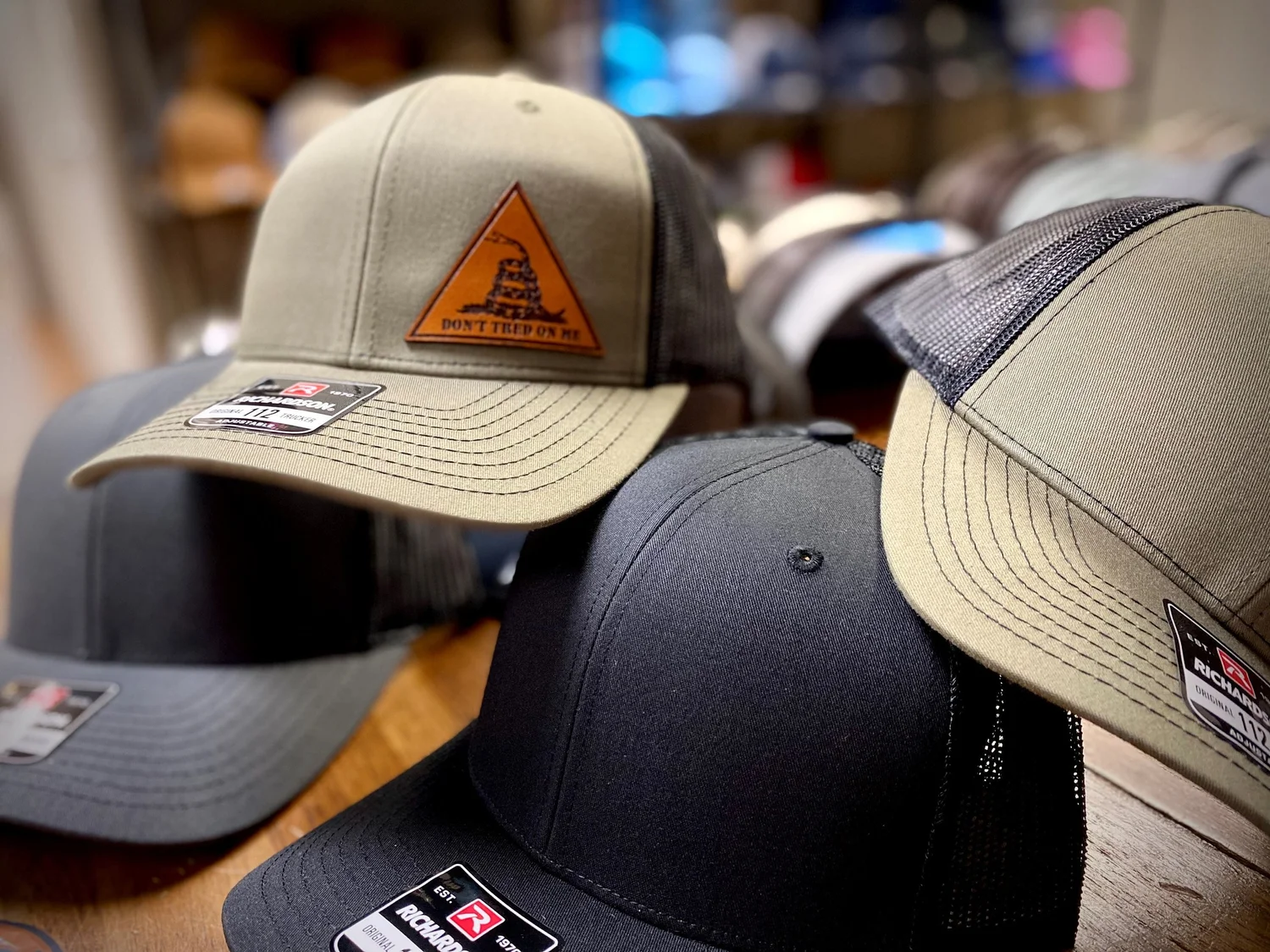 DON'T TREAD On Me Leather Patch Hat on a, Richardson 112 Snapback osfm,  Trucker Hat — Shadow Graphic Images