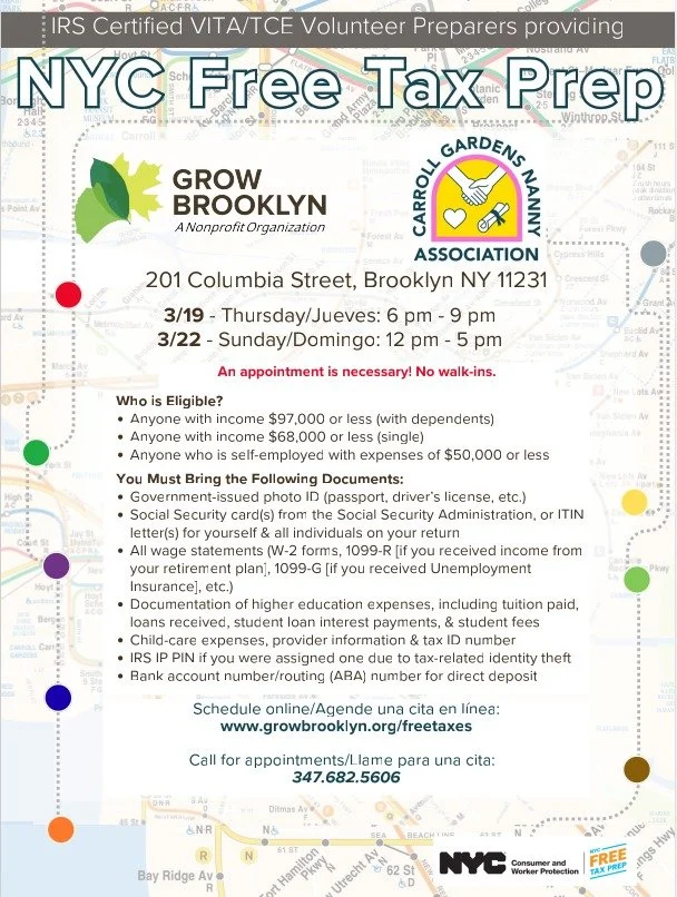 NYC Free Tax Prep with Grow Brooklyn // Preparación Gratuita de la Declaración de la Renta en Nueva York con Grow Brooklyn