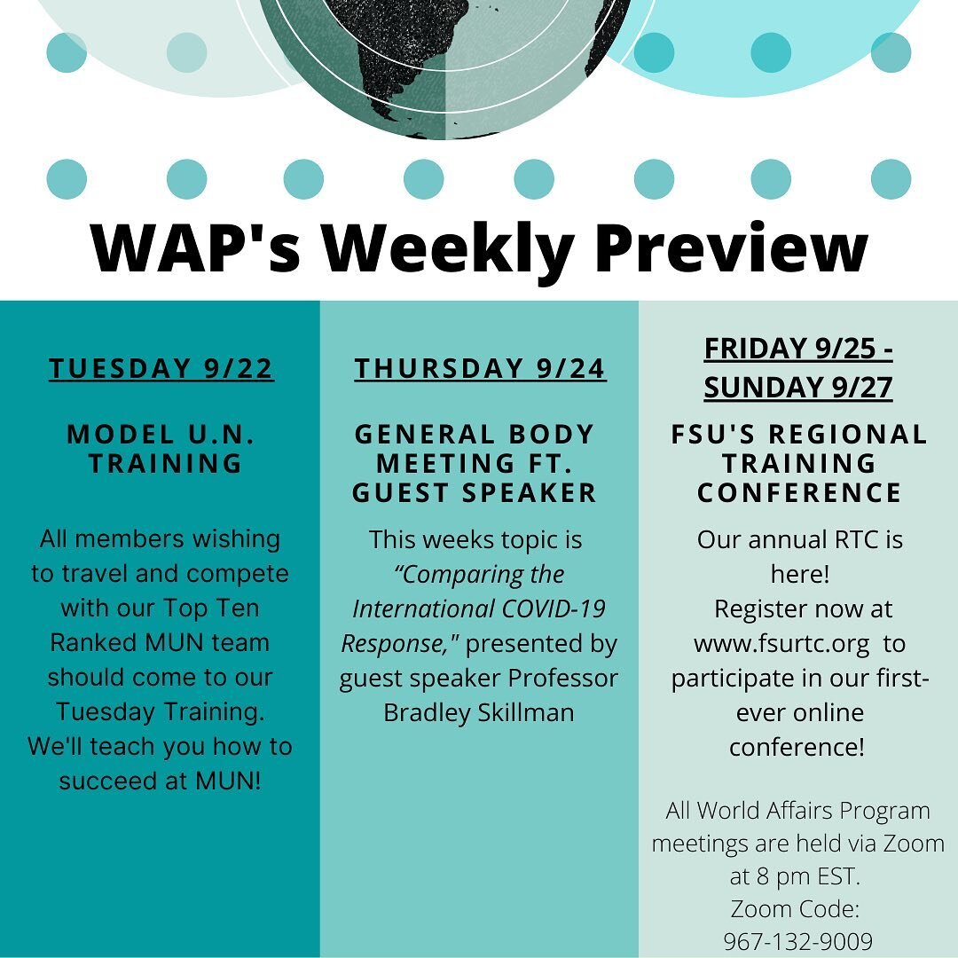 Join us for our upcoming events this week including our first Speaker Series GBM of the year with Professor Brad Skillman! #WAP