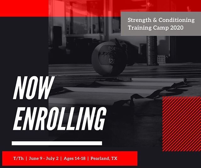‼️Registration is NOW open‼️ Join us for our Teen Summer Strength and Conditioning Training Camp this summer! 
Starting June 9, twice weekly on Tuesdays and Thursdays we will be working athletes for 90 minutes through a range of exercises to work on 