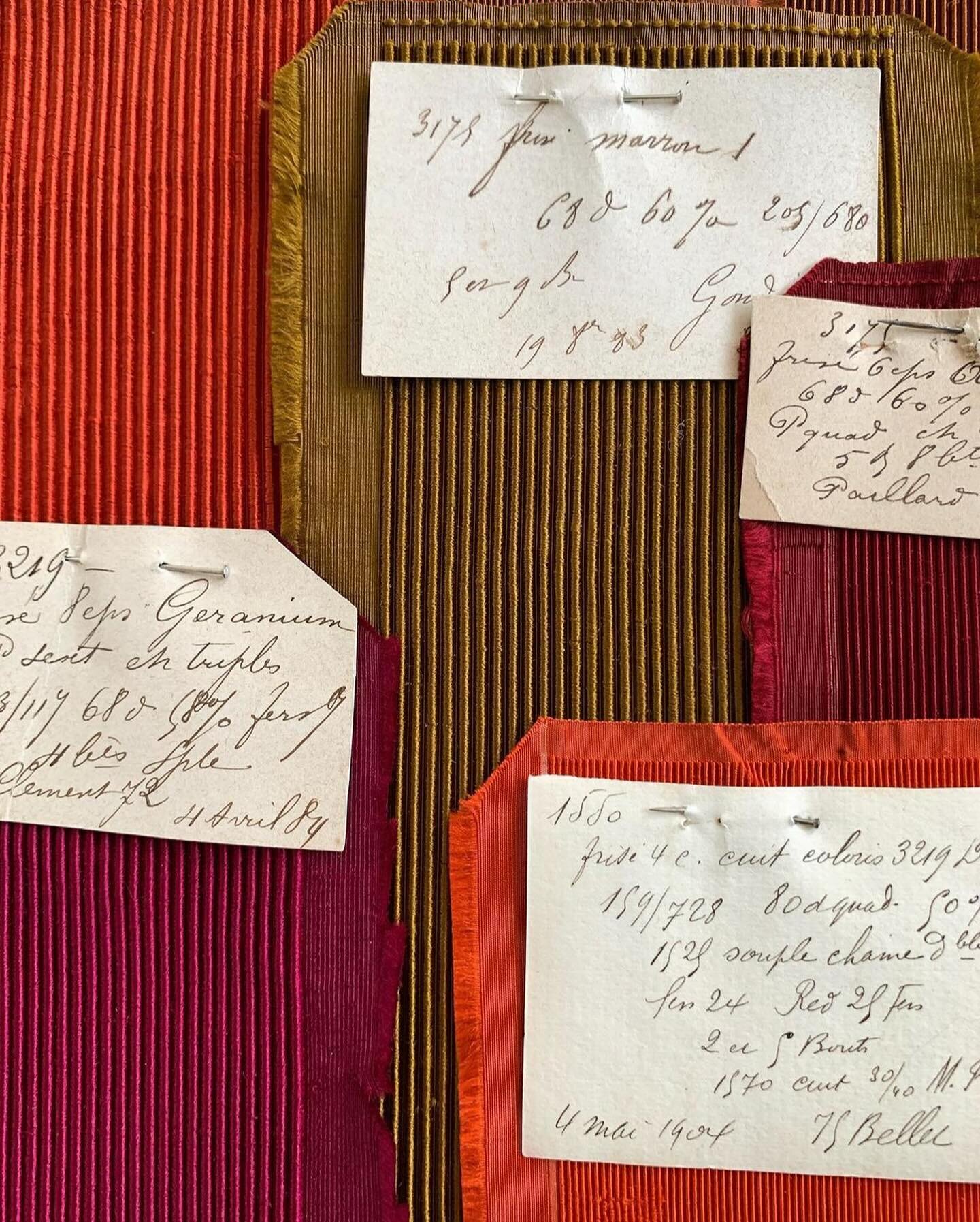 SOLD French silk woven samples from my textile archive which date from 1884 - 1904. They are all labelled by hand with colour references and the exact date of production. Such gorgeous rich colours which haven&rsquo;t faded despite their age.

#antiq