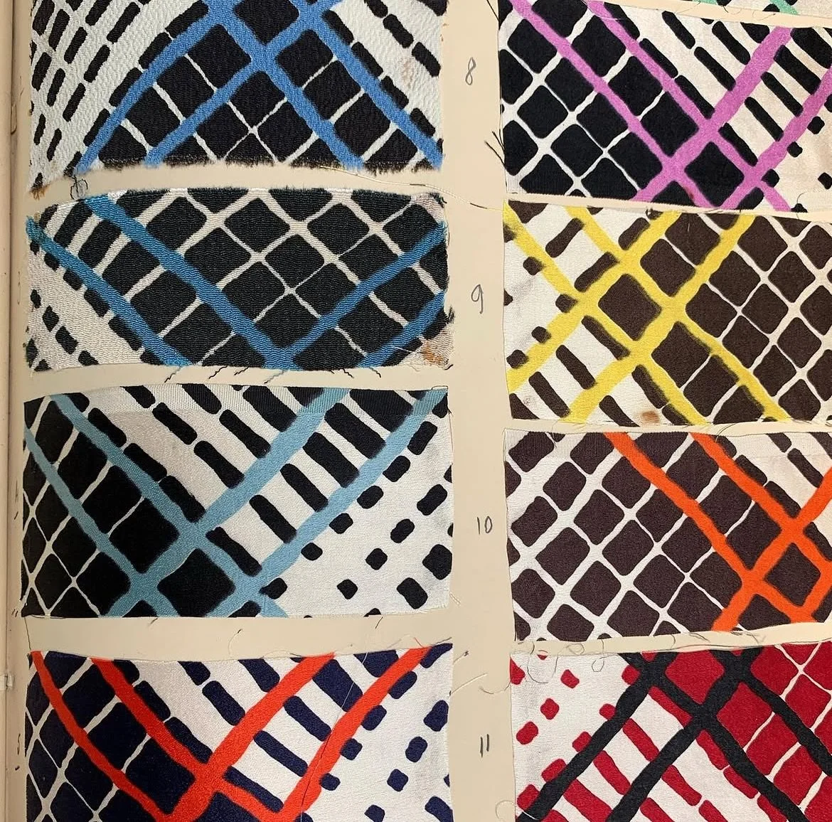 Gorgeous checks from a French sample book of print designs for fashion, 1933.
Preparing checks, stripes, florals, geometric designs, jacquard weaves and hand-painted designs for the London Textile Fair.

The London Textile Fair
STAND N7 
Print Design
