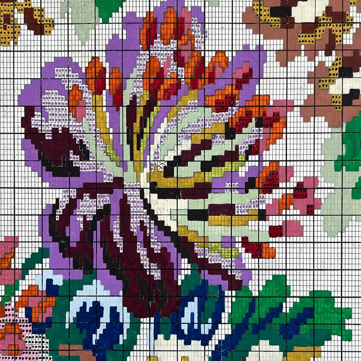 Detail from an antique hand-painted jacquard design on graph paper. It always surprises &amp; delights to find such contemporary looking antique textiles designs. 
Look forward to showing designs from my textile archive on Saturday 20th for The Londo