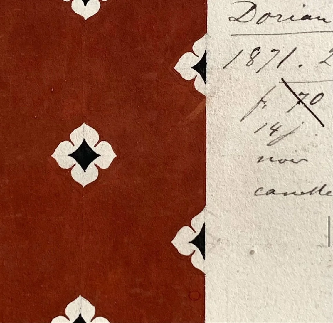 SOLD 🔴 Original French antique hand-painted textile designs from 1871.
Each design has a handwritten label with the date.

#antiquetextiledesign #designinspiration #handpaintedtextiledesign #frenchtextile #originaltextiledesign #textilearchive #text