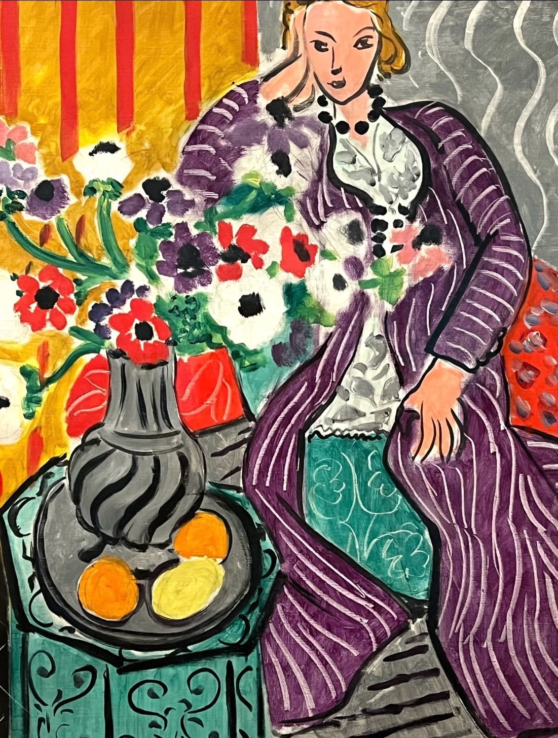 Such a delight to see Matisse&rsquo;s wonderful paintings paired with the original garments from his textile collection known as his &ldquo;working library&rdquo;.

Lydia Delectorskaya, Matisse&rsquo;s assistant and model, depicted with anemones, wea