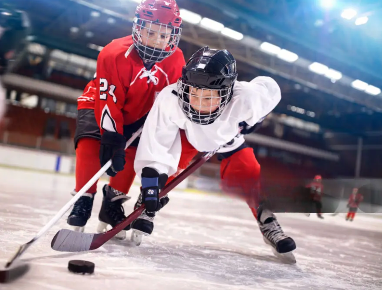 Two youth ice hockey players 