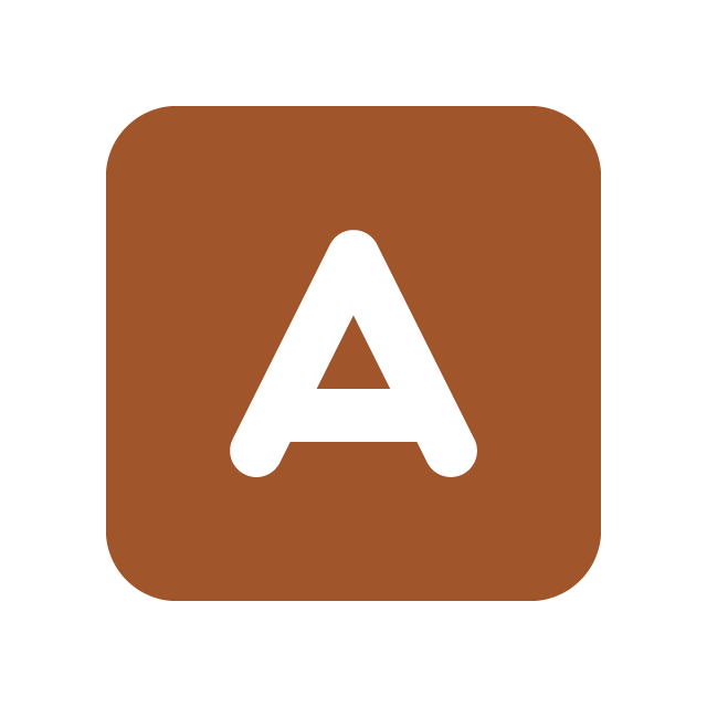 Letter A icon within a brown square background.