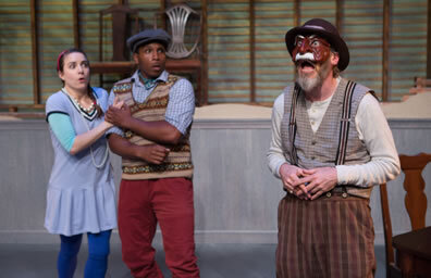  Production Photo for  The Miser . Pictured from L to R: Rachel Spicknall Mulford, Clayton Pelham, and Toby Mulford. Production photos by Teresa Wood Photography 