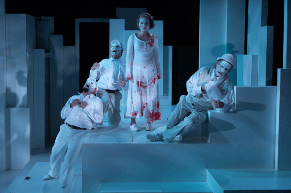  Production photo from  Titus Andronicus  by Faction of Fools Theatre Company, May 29 - June 22, 2014. Directed by Matthew R. Wilson, set by Ethan Sinnott, lights by Michael Barnett, costumes by Denise Umland, masks by Aaron Cromie, sound &amp; music